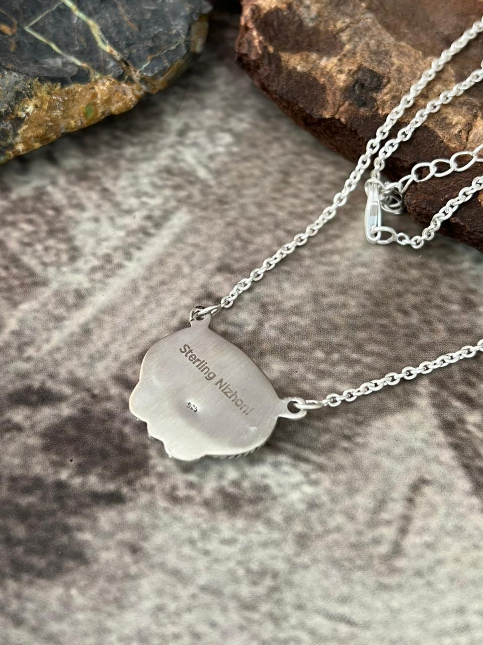 Handmade Sterling Silver Cotton Candy Cobble Stone Necklace "Signed Nizhoni"