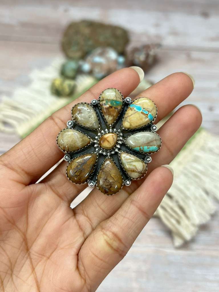 Handmade Sterling Silver Royston Ribbon Turquoise Adjustable Ring "Signed Nizhoni"