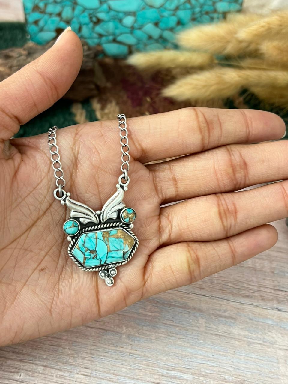 Handmade Sterling Silver Mint Dahlia Collection: Necklace "Signed Nizhoni"