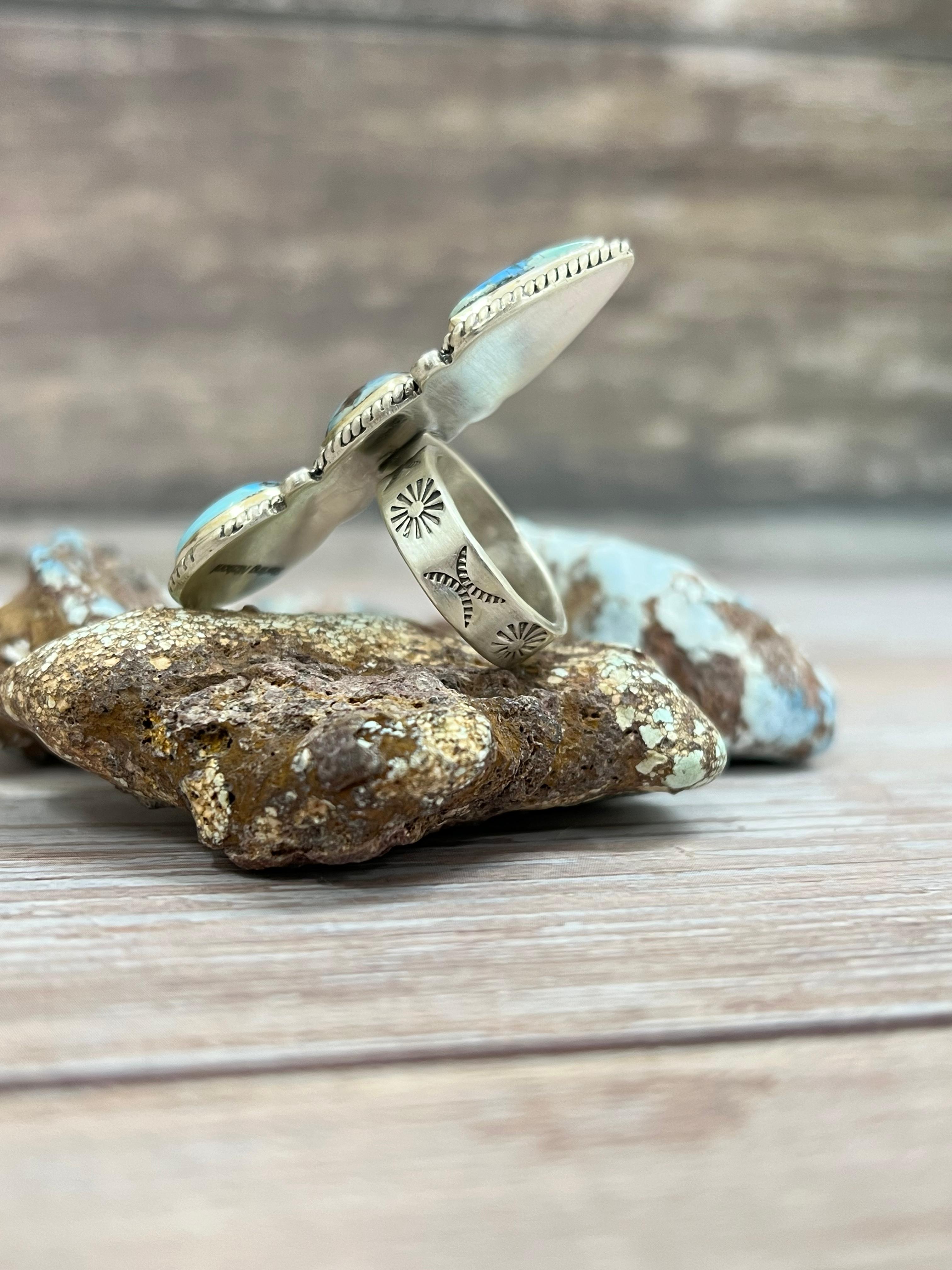 Handmade Sterling Silver Golden Hills Turquoise Adjustable Ring With Signed Nizhoni