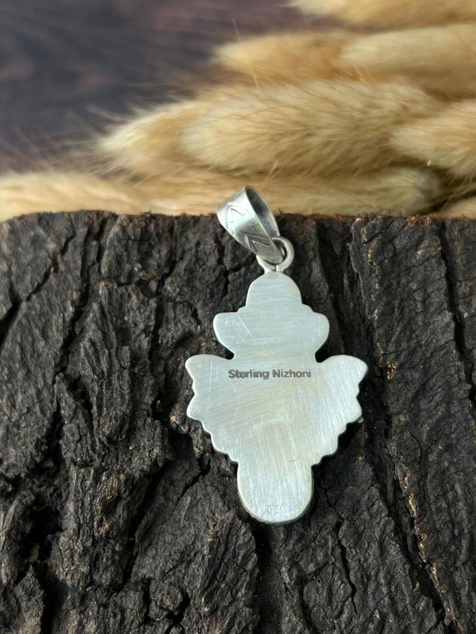Handmade Sterling Silver White Water Turquoise with Cotton Candy Pendant "Signed Nizhoni"