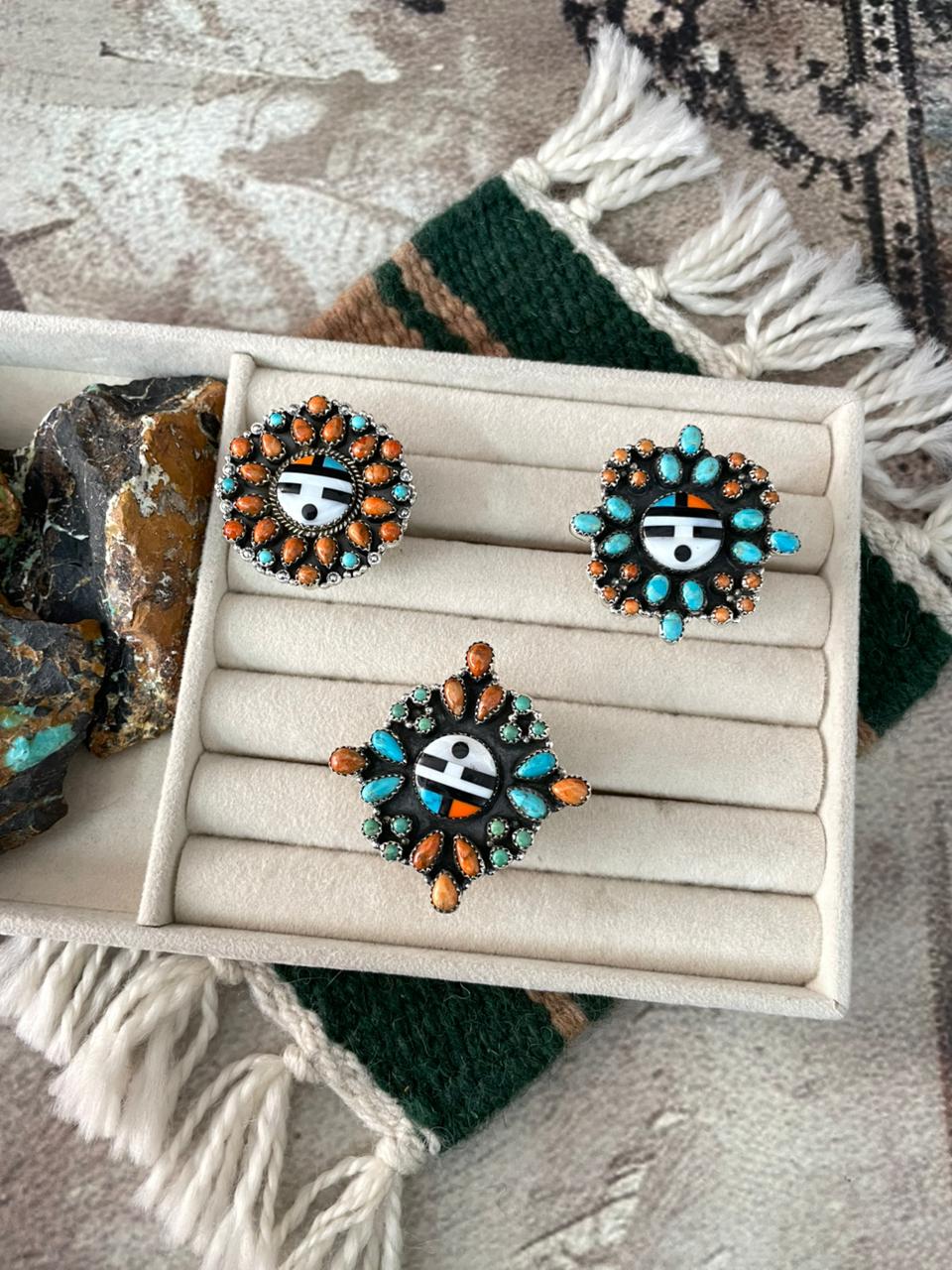 Handmade Sterling Silver Turquoise and MOP adjustable Ring "Signed Nizhoni"