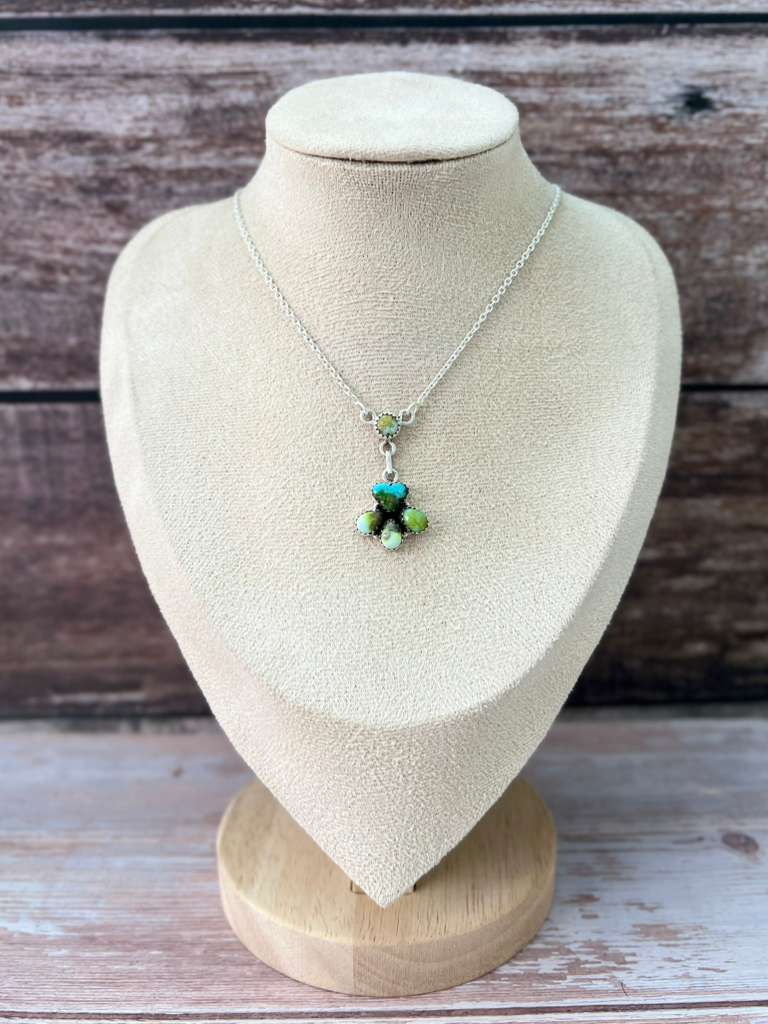 Handmade Sterling Silver Sonoran Mountain Turquoise with Palomino Turquoise Necklace with Signed Nizhoni