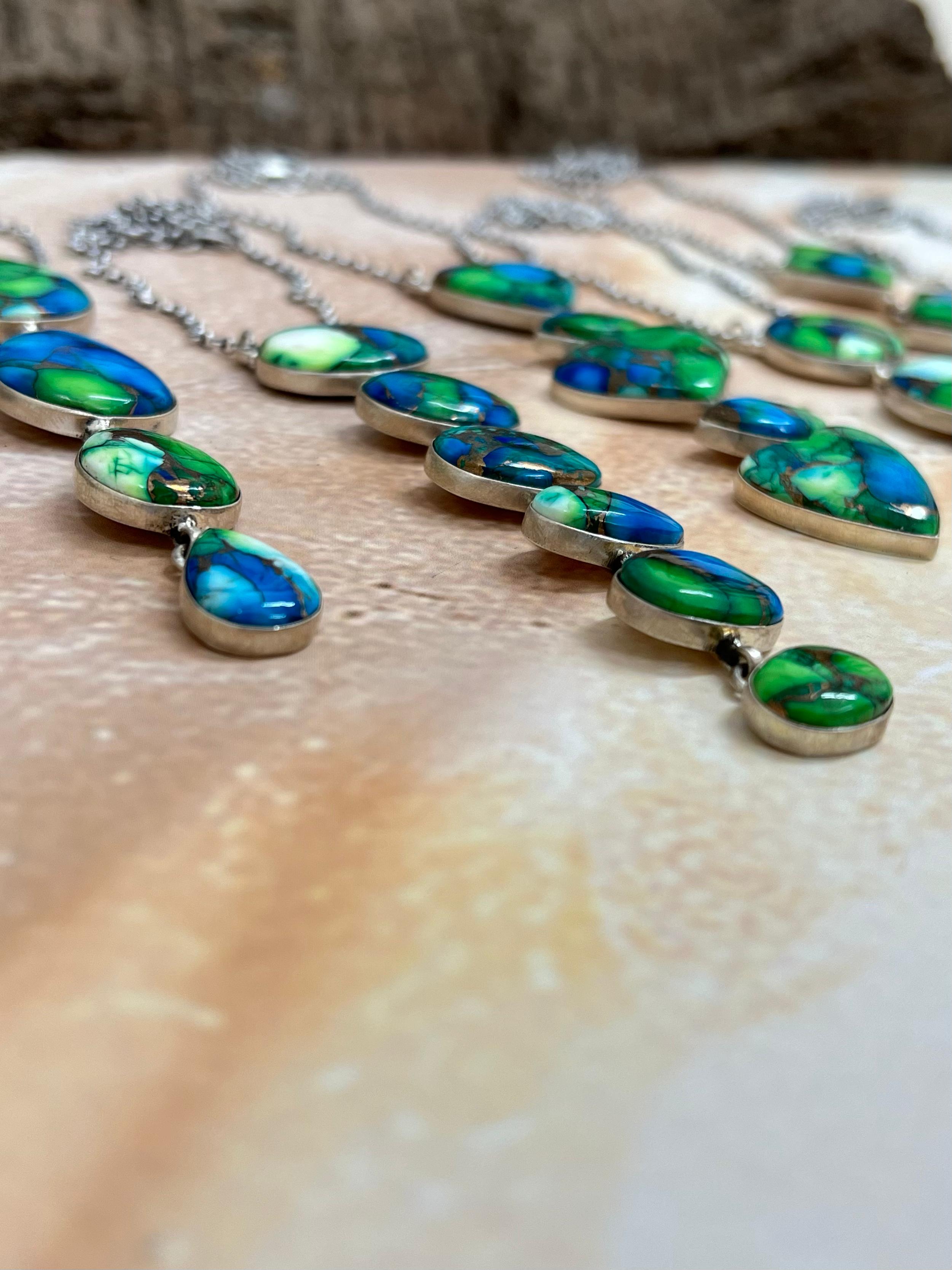 Handmade Sterling Silver Peacock Dahlia Necklace with Signed Nizhoni