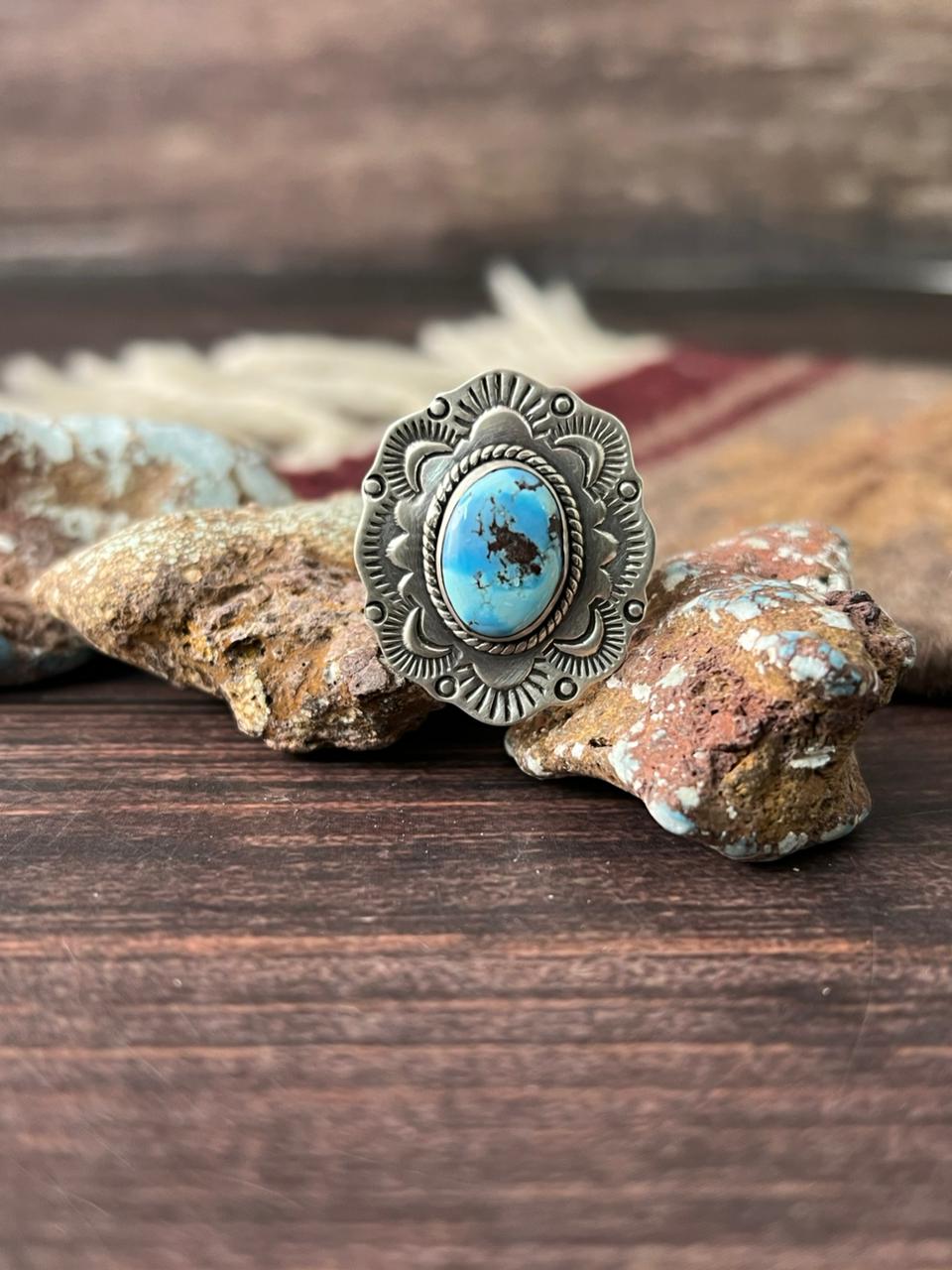 Handmade Sterling Silver Golden Hills with White Collection Adjustable Ring "Signed Nizhoni"