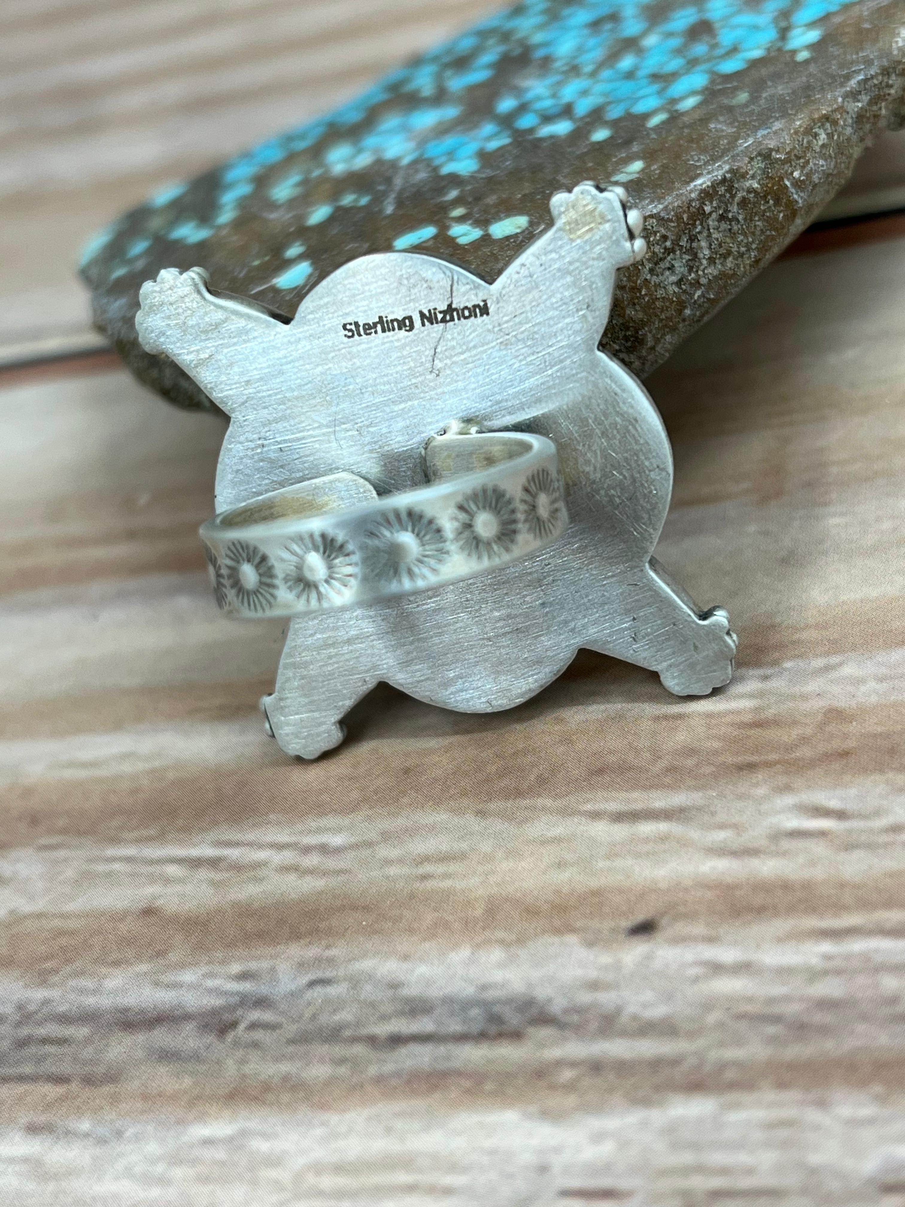 Handmade Sterling Silver Cotton Candy Turquoise Adjustable Ring with Signed Nizhoni