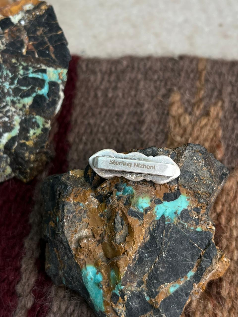 Handmade Sterling Silver Dahlia Rose with Emerald Valley Turquoise Watch Charms "Signed Nizhoni"