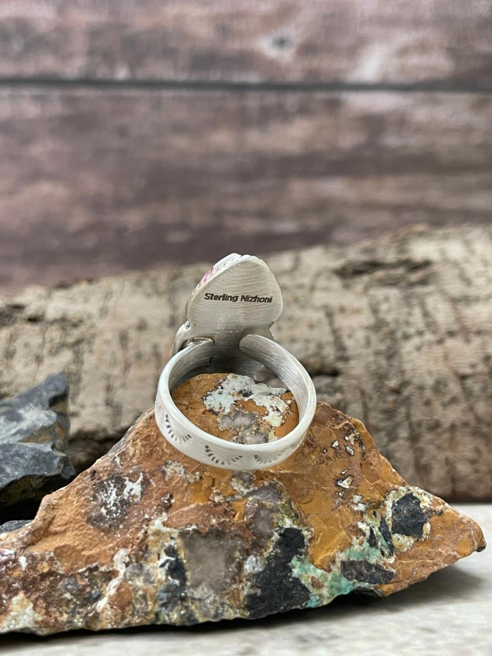 "Heart Collection" Handmade Sterling Silver Cotton Candy Adjustable Ring "Signed Nizhoni"