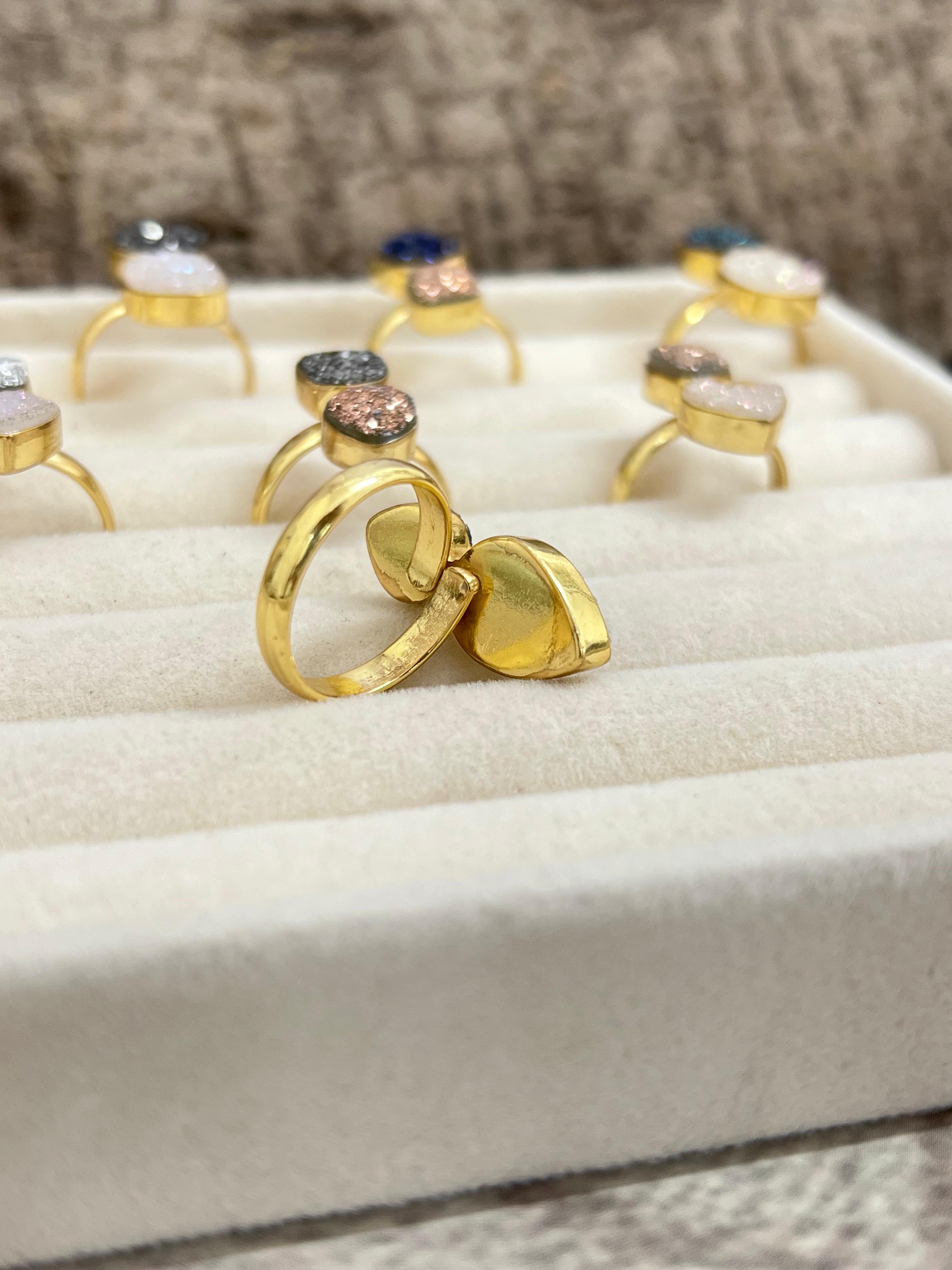 “The Boho Collection” Natural 2 Stone Druzy Adjustable Ring