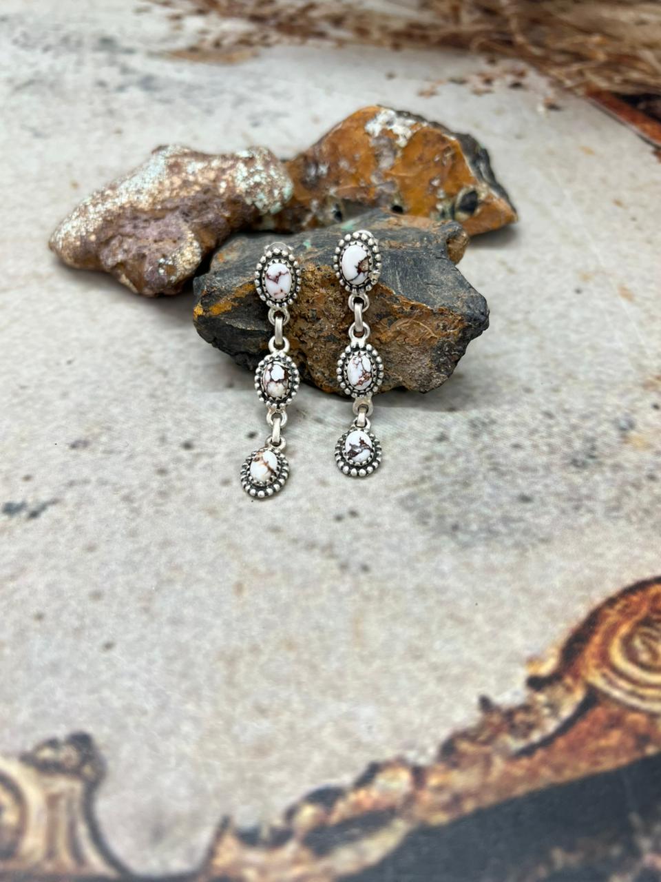 Handmade Sterling Silver Wildhorse Magnesite Post Dangle Earrings "Signed Nizhoni"