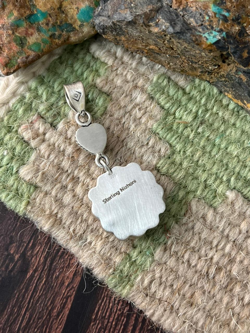 Handmade Sterling Silver Orange Mojave Heart Pendant "Signed Nizhoni"