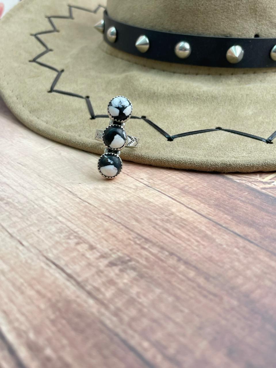 Handmade Sterling Silver White Buffalo Adjustable Ring "Signed Nizhoni"