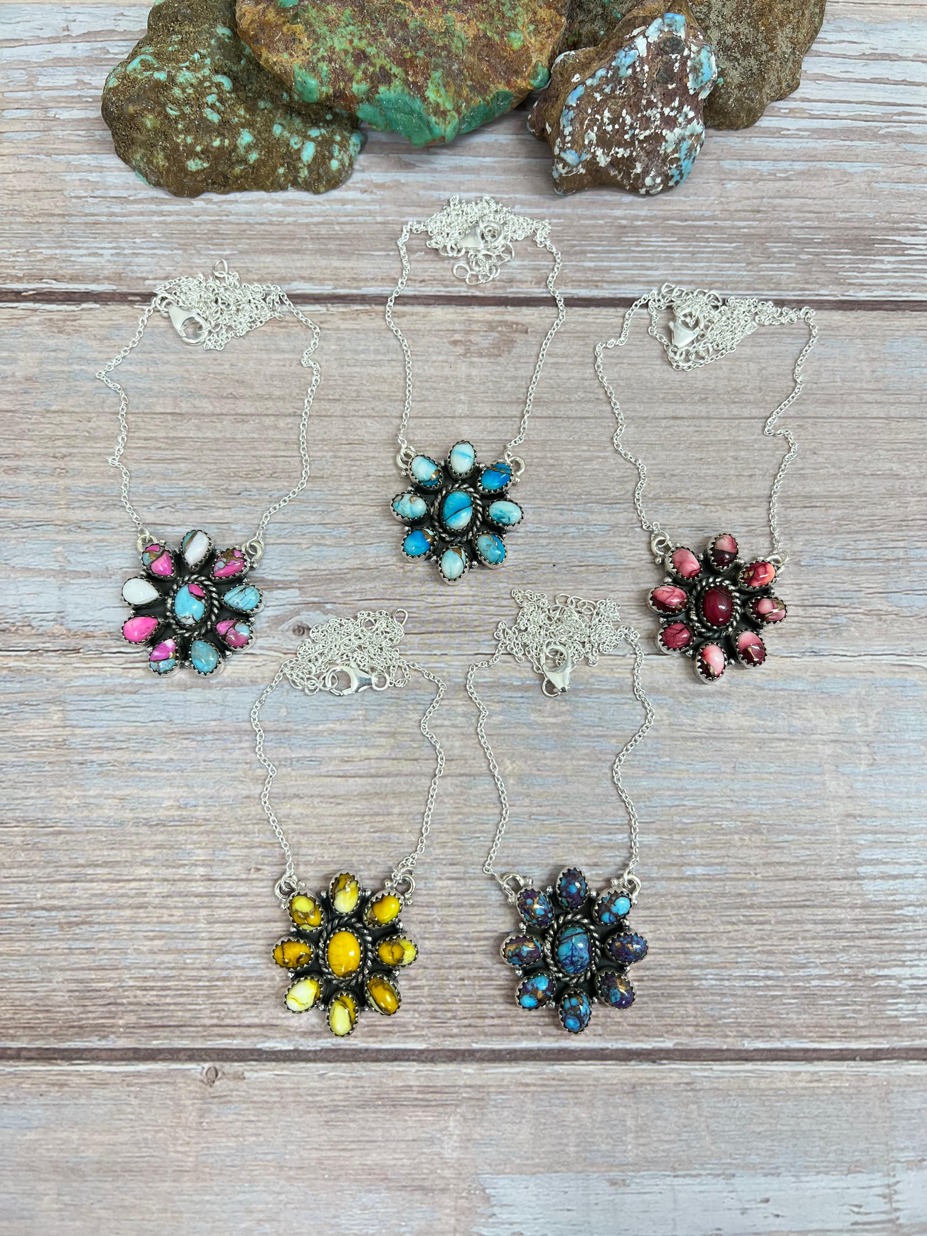 Handmade Sterling Silver Multi Stone Necklace, Signed Nizhoni