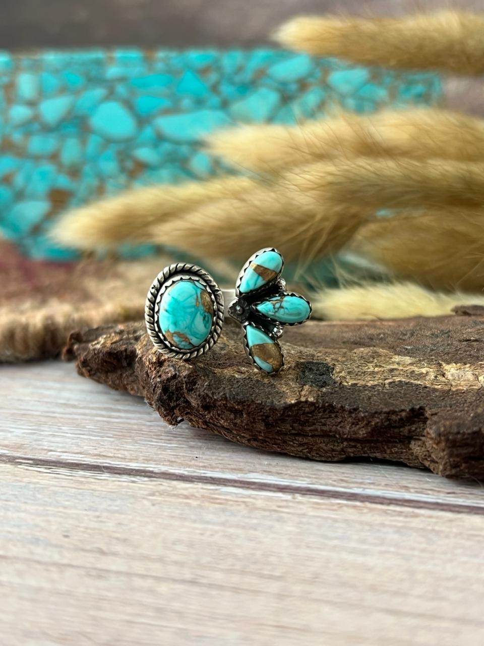 Handmade Sterling Silver Mint Dahlia Collection: Adjustable Ring "Signed Nizhoni" (6)
