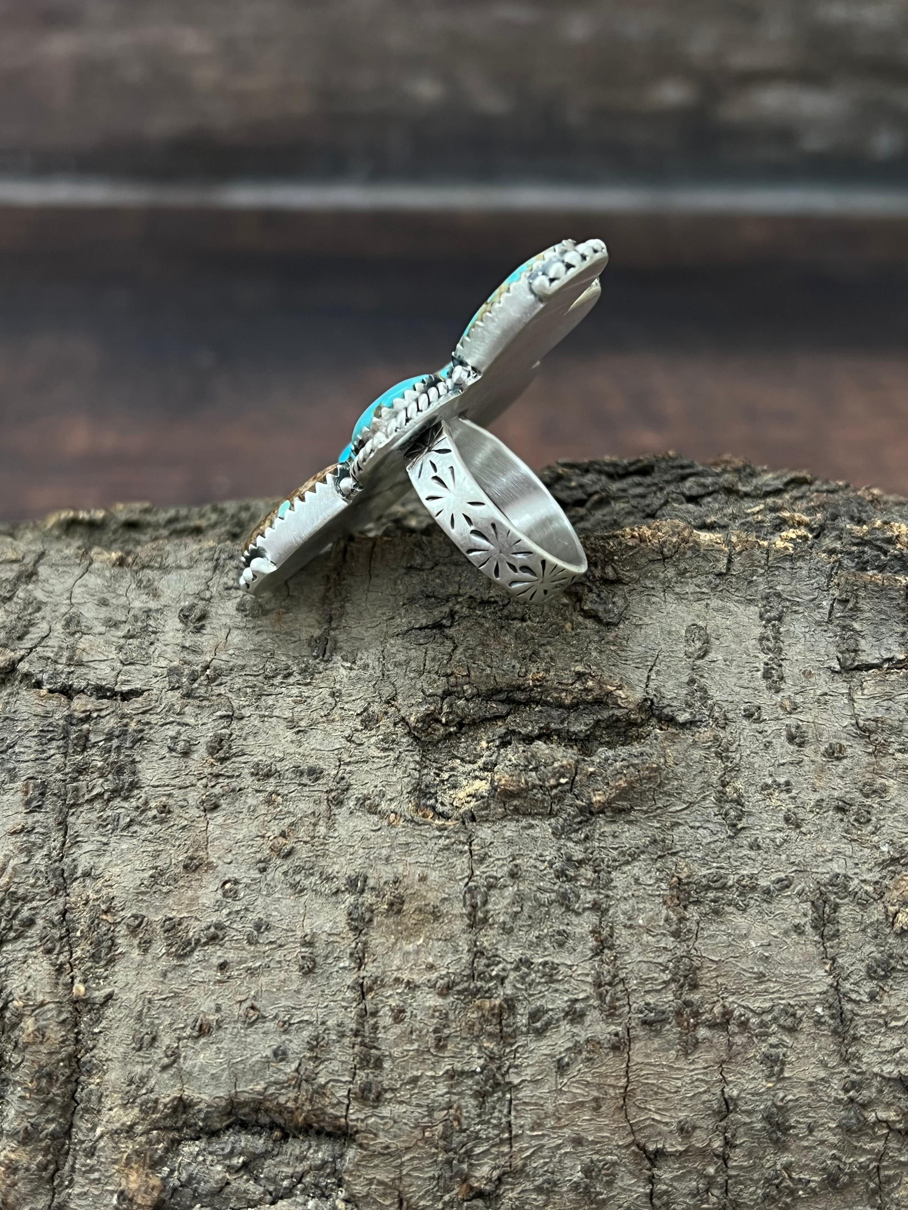 Handmade Sterling Silver Number 8 Turquoise Adjustable Ring with Signed Nizhoni