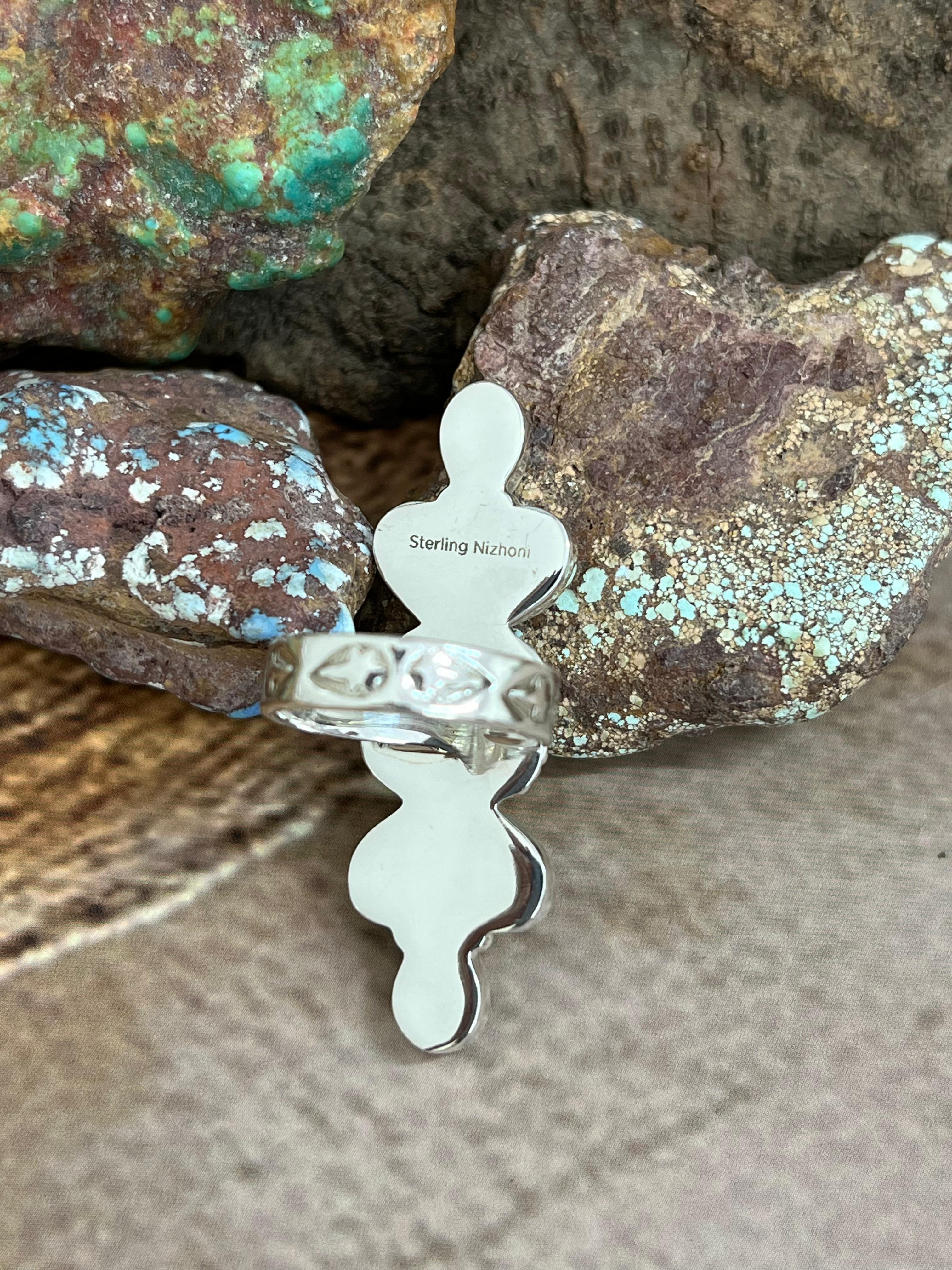 Handmade Sterling Silver Peacock Dahlia with Druzy Adjustable Ring with Signed Nizhoni