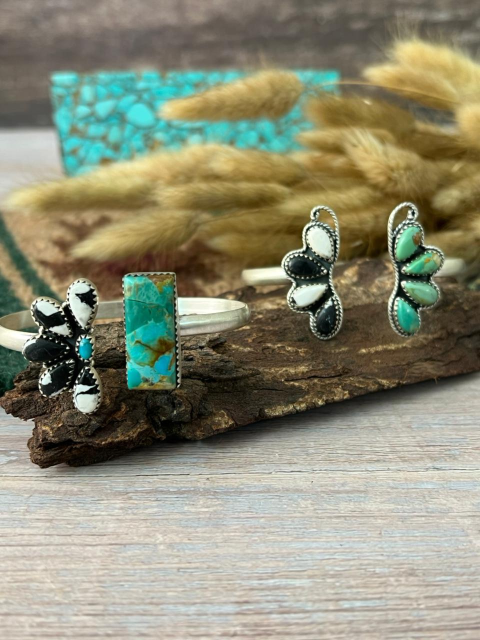 Handmade Sterling Silver Kingman Turquoise with White Buffalo Cuff Bracelet "Signed Nizhoni"