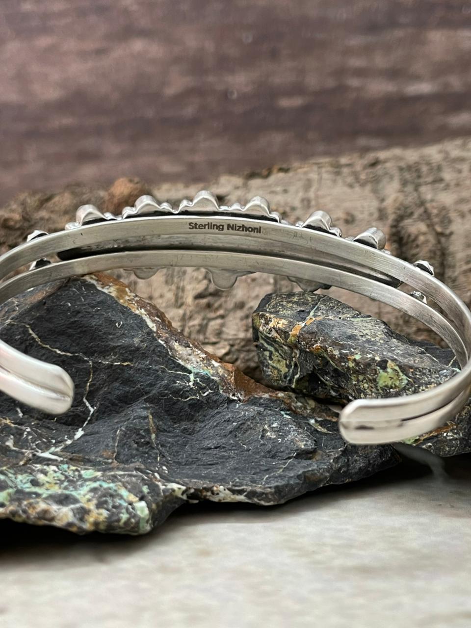 "Heart Collection" Handmade Sterling Silver Kingman Turquoise Bracelet "Signed Nizhoni"