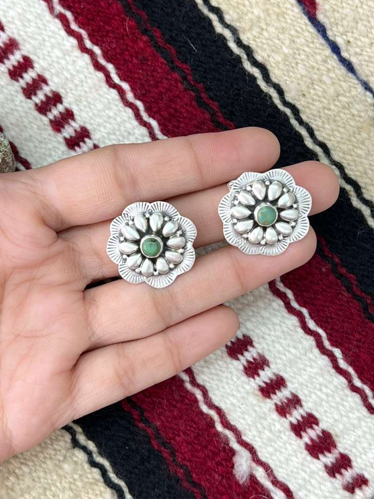 Handmade Sterling Silver Kingman Turquoise Post Studs "Signed Nizhoni"