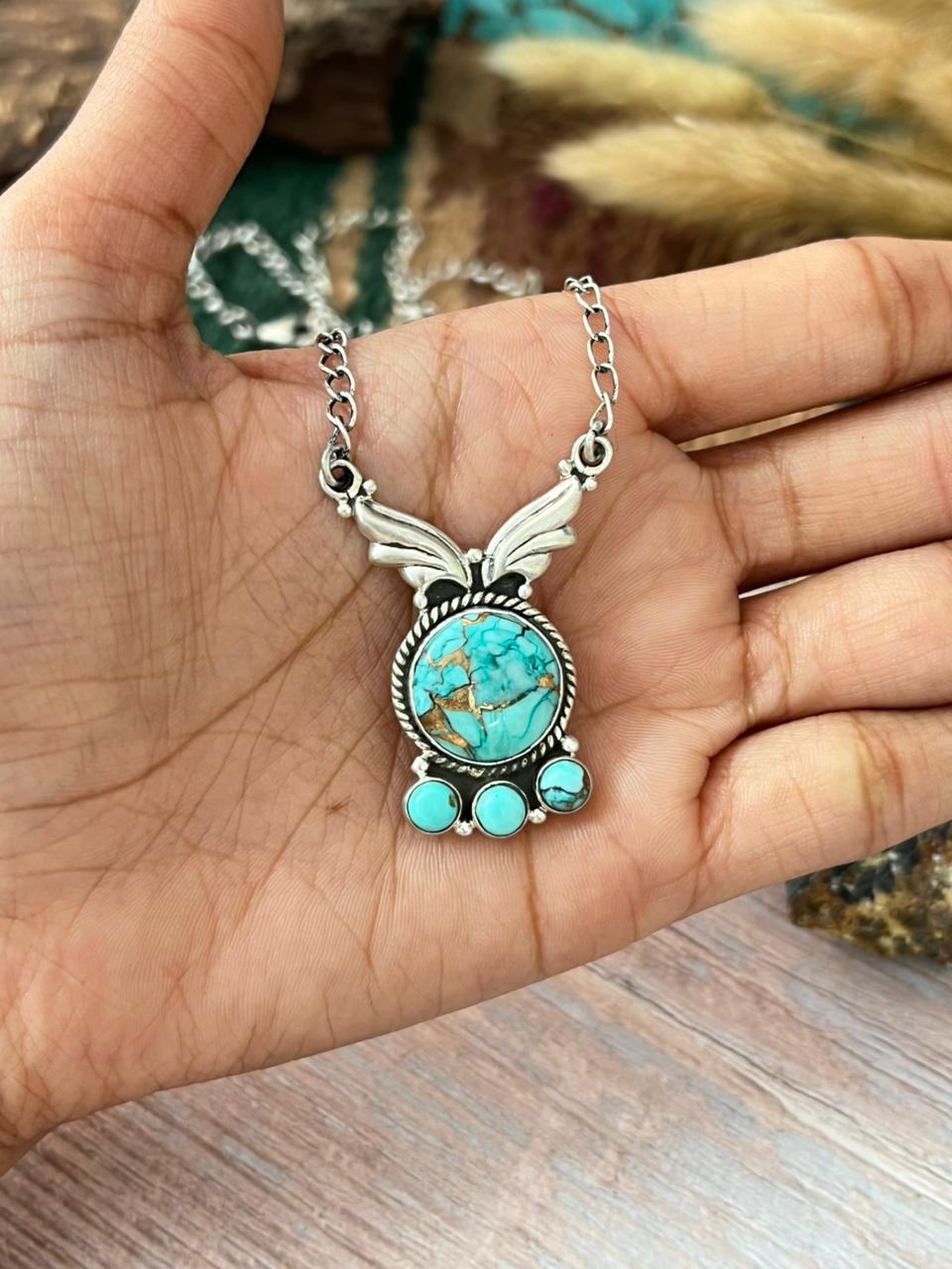 Handmade Sterling Silver Mint Dahlia Collection: Necklace "Signed Nizhoni"