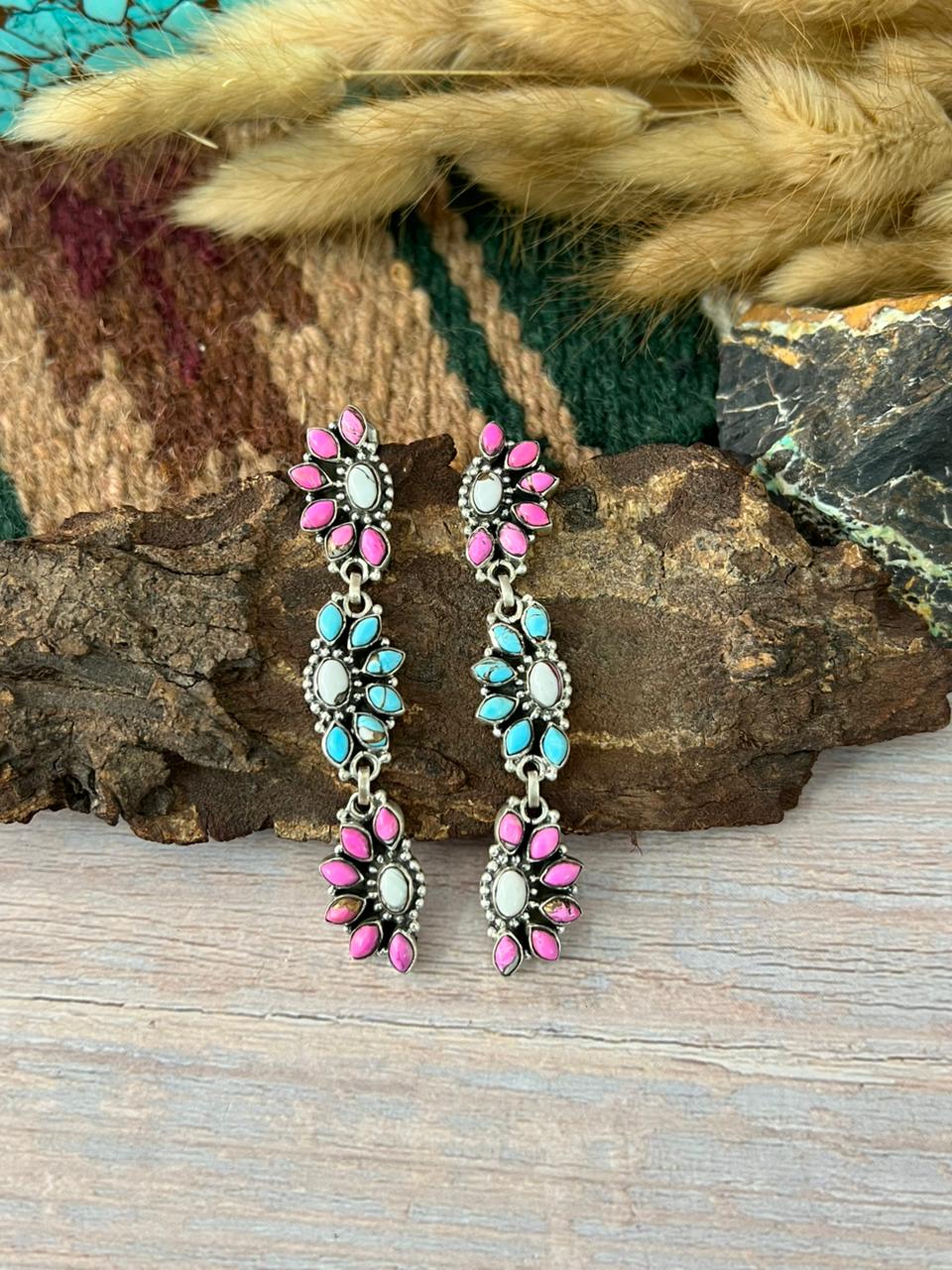 Handmade Sterling Silver Cotton Candy Post Dangle Earrings "Signed Nizhoni"