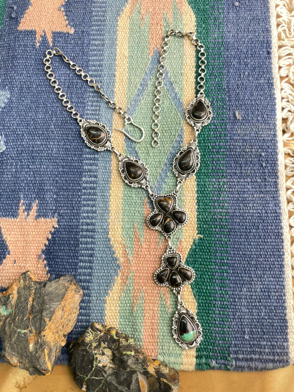 Handmade Sterling Silver Blackjack Turquoise Necklace "Signed Nizhoni"