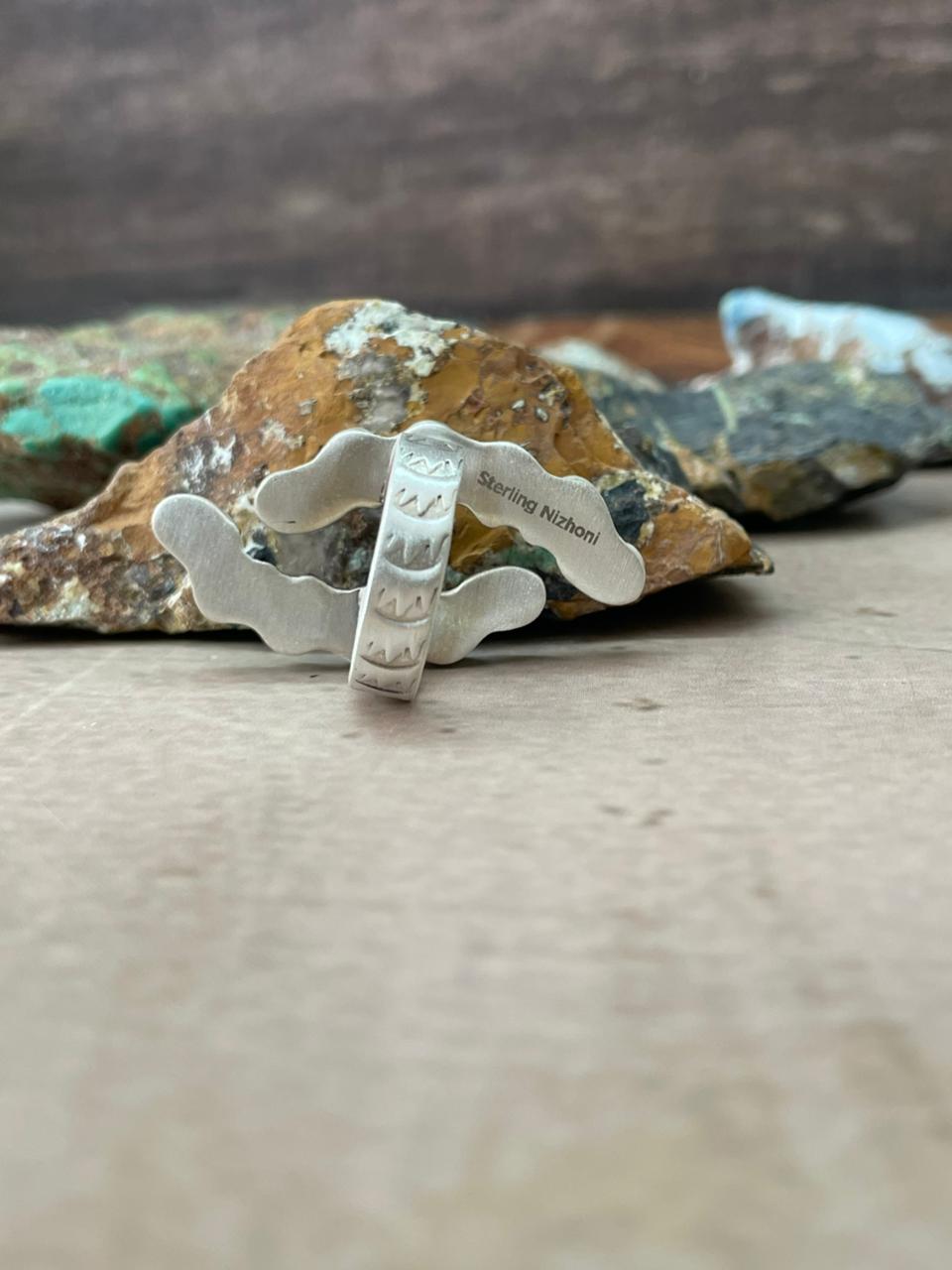 Handmade Sterling Silver White Buffalo Adjustable Ring "Signed Nizhoni"