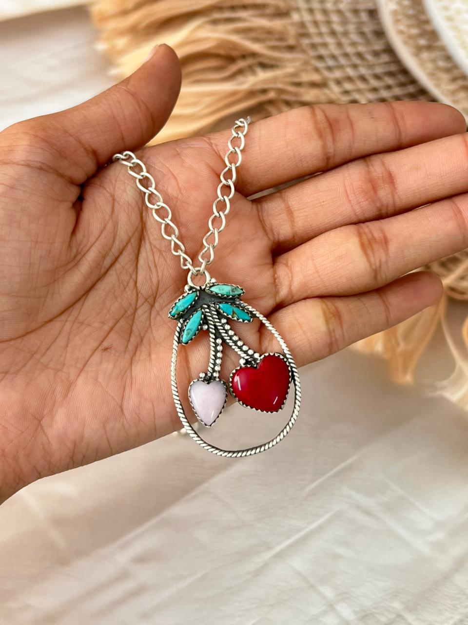 Handmade Sterling Silver Multi Stone Cherry Necklace "Signed Nizhoni"