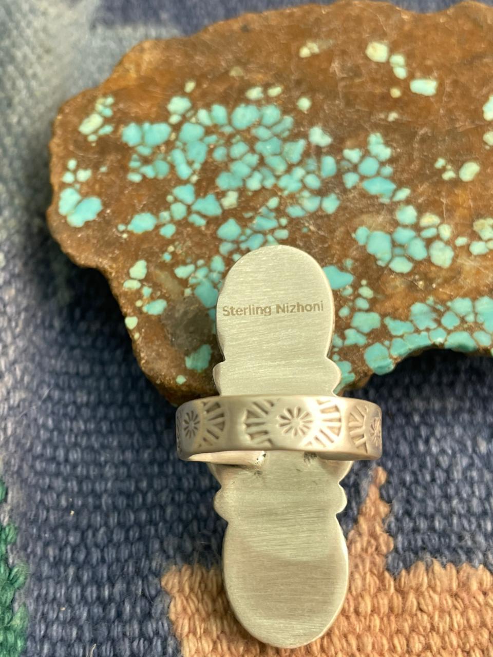 Handmade Sterling Silver White Buffalo Adjustable Ring "Signed Nizhoni"