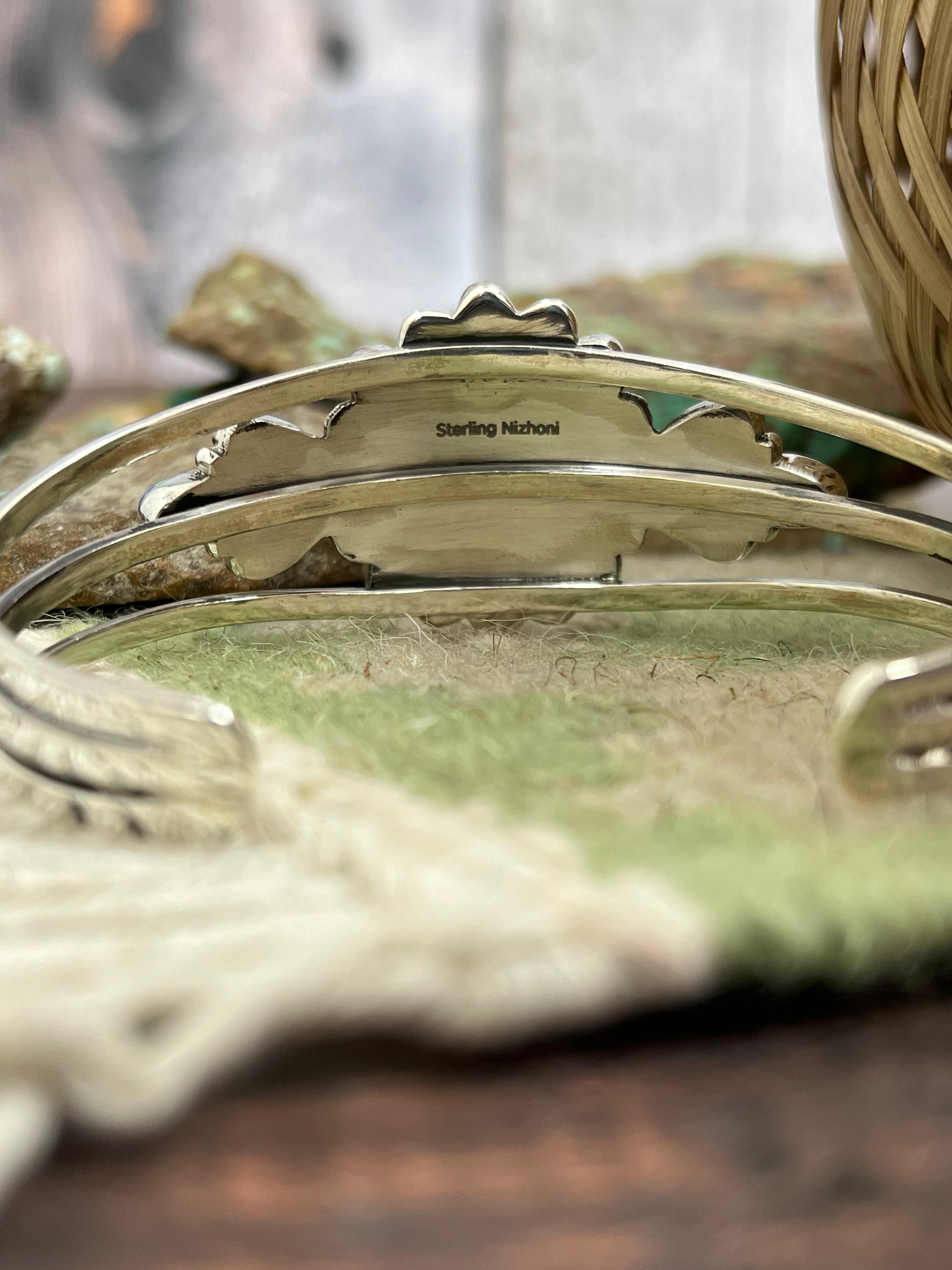 Handmade Sterling Silver Synthetic Opal Cuff Bracelet with Signed Nizhoni