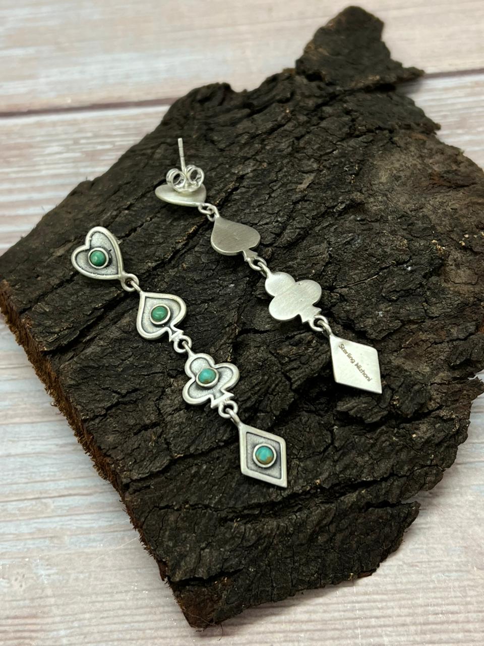 Handmade Sterling Silver Kingman Turquoise Post Dangle Earrings "Signed Nizhoni"