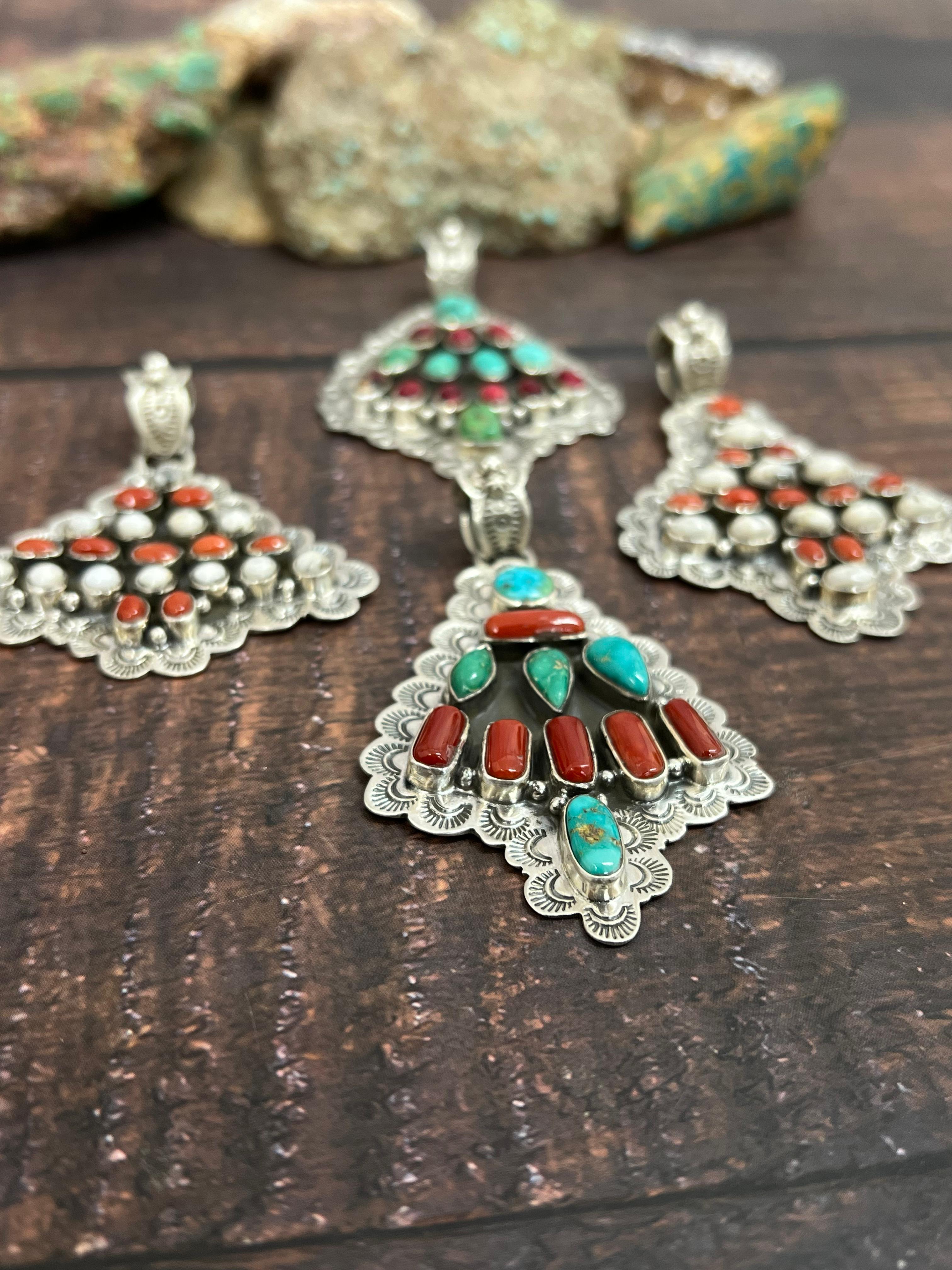 Handmade Sterling Silver Multi Stones Pendant, Signed Nizhoni