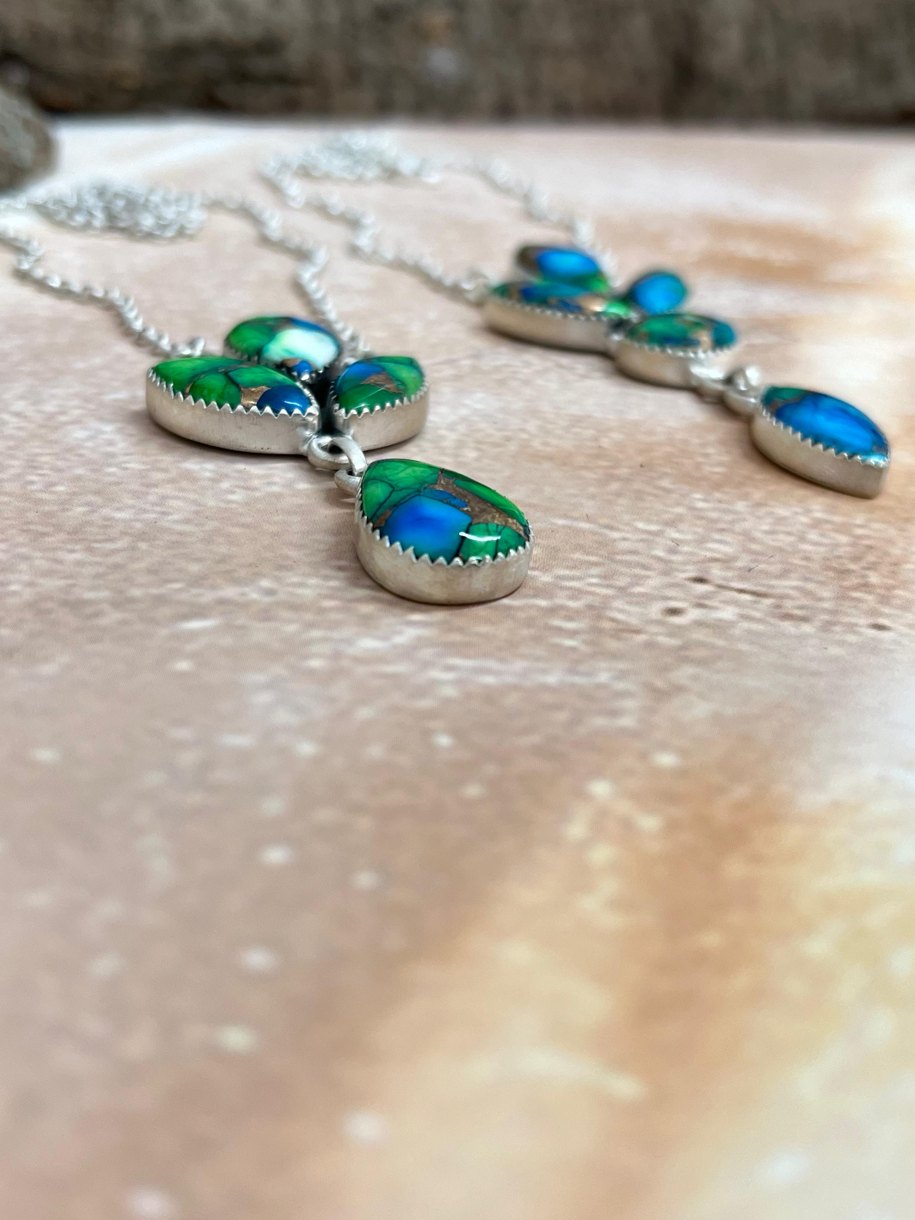 Handmade Sterling Silver Peacock Dahlia Necklace with Signed Nizhoni