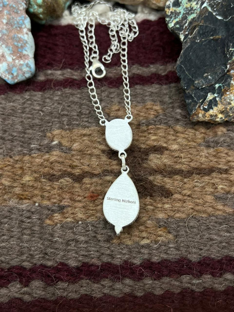 Handmade Sterling Silver Mantis Turquoise Necklace "Signed Nizhoni"