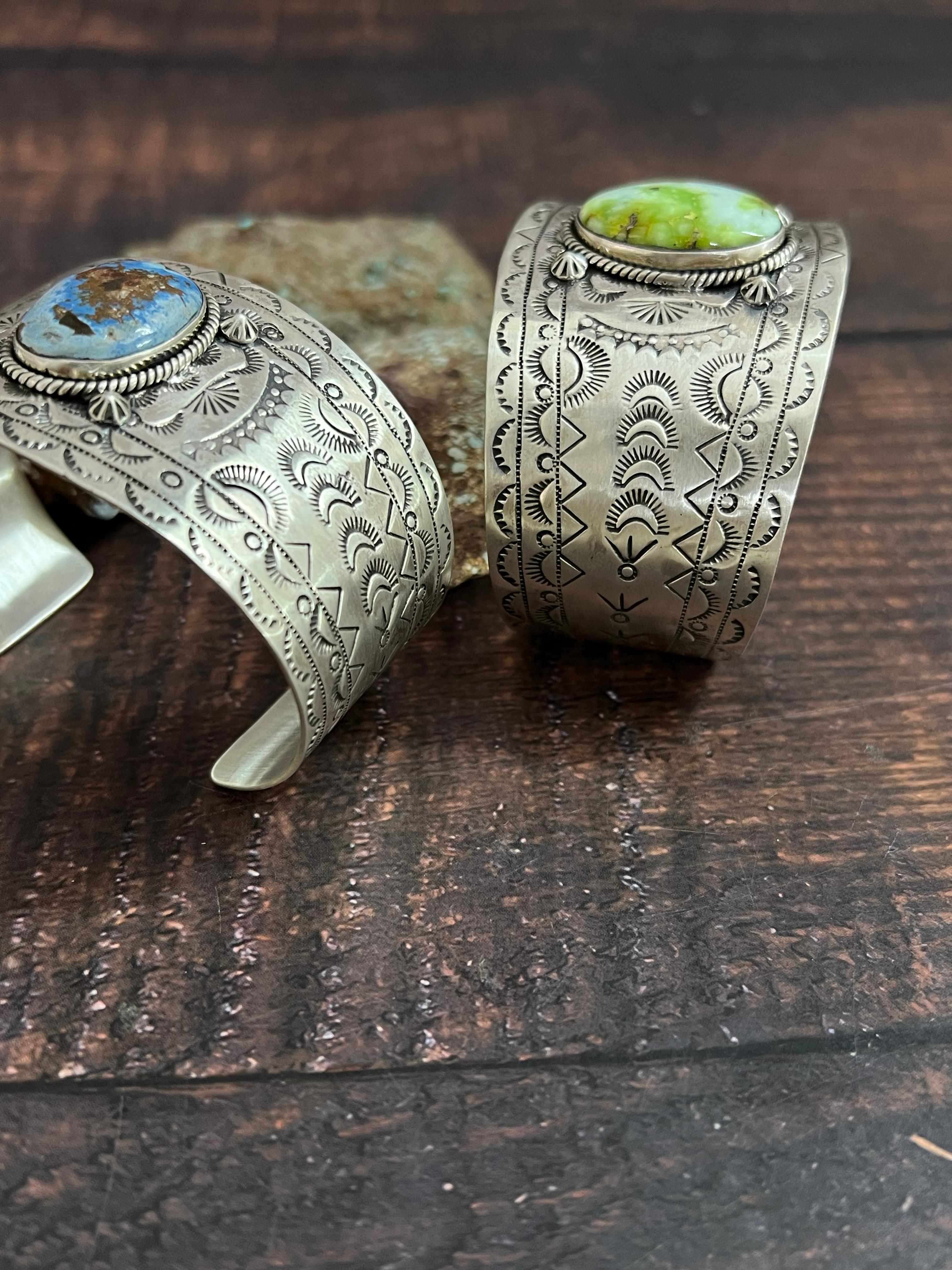 Handmade Sterling Silver Golden Hills, Palomino Turquoise Bracelet with Signed Nizhoni