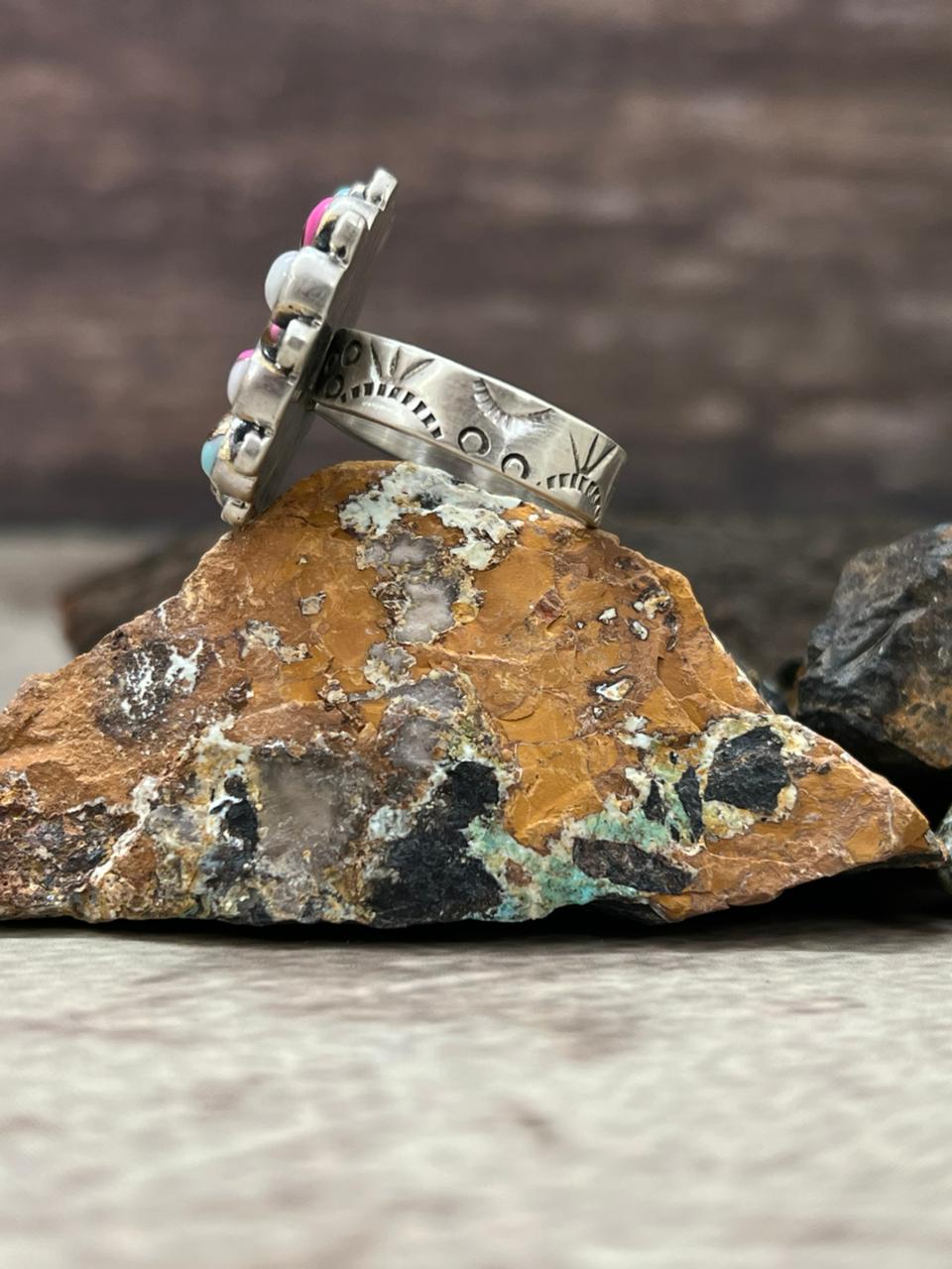 Handmade Sterling Silver Cotton Candy Adjustable Ring "Signed Nizhoni"