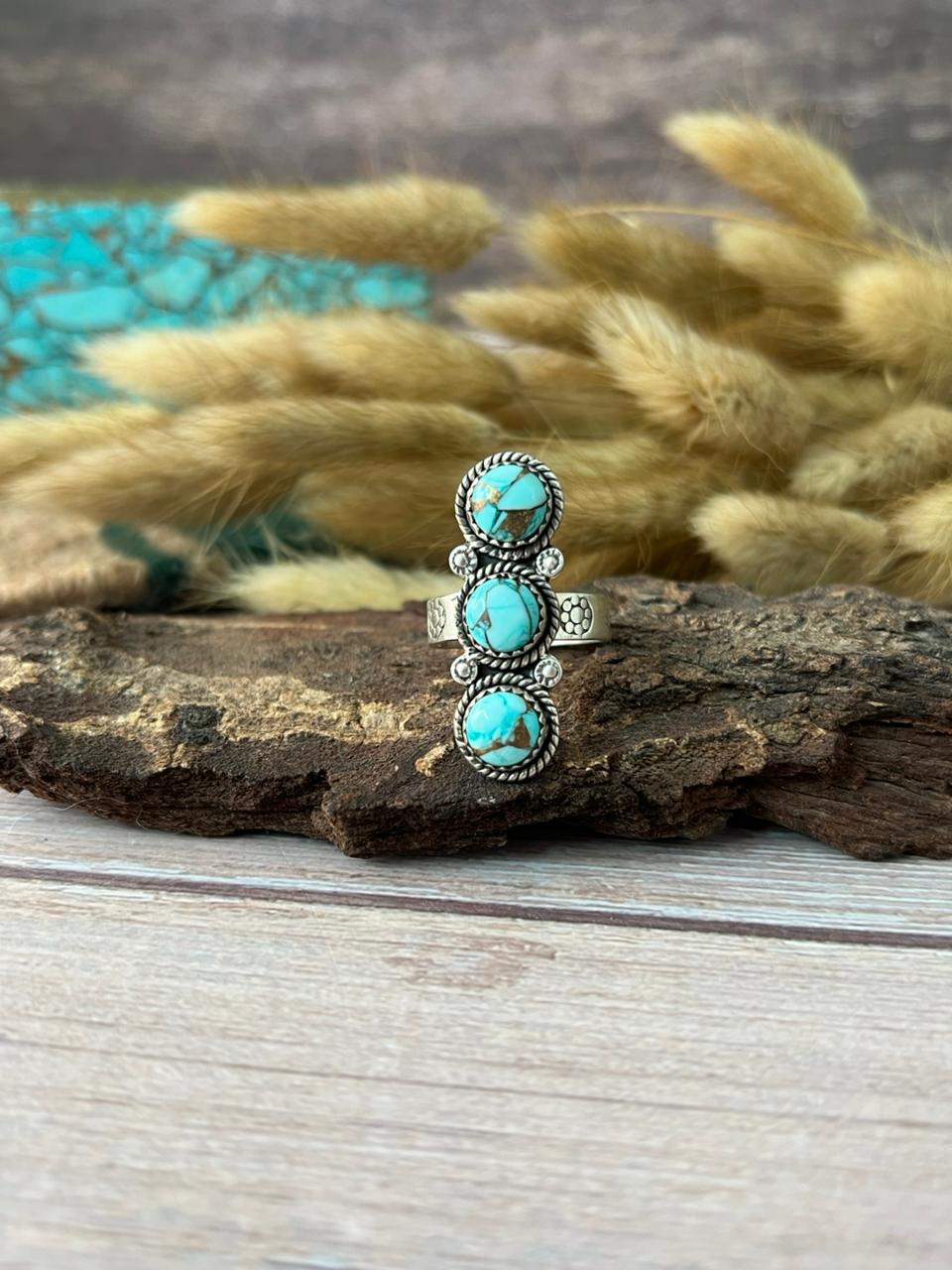 Handmade Sterling Silver Mint Dahlia Collection: Adjustable Ring "Signed Nizhoni" (9)