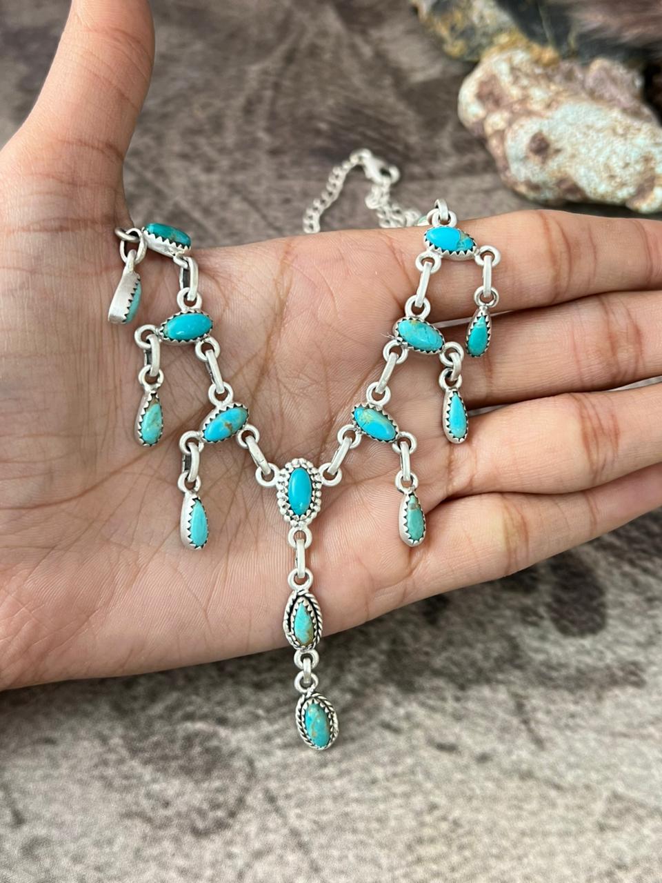 Handmade Sterling Silver Kingman Turquoise Necklace "Signed Nizhoni"