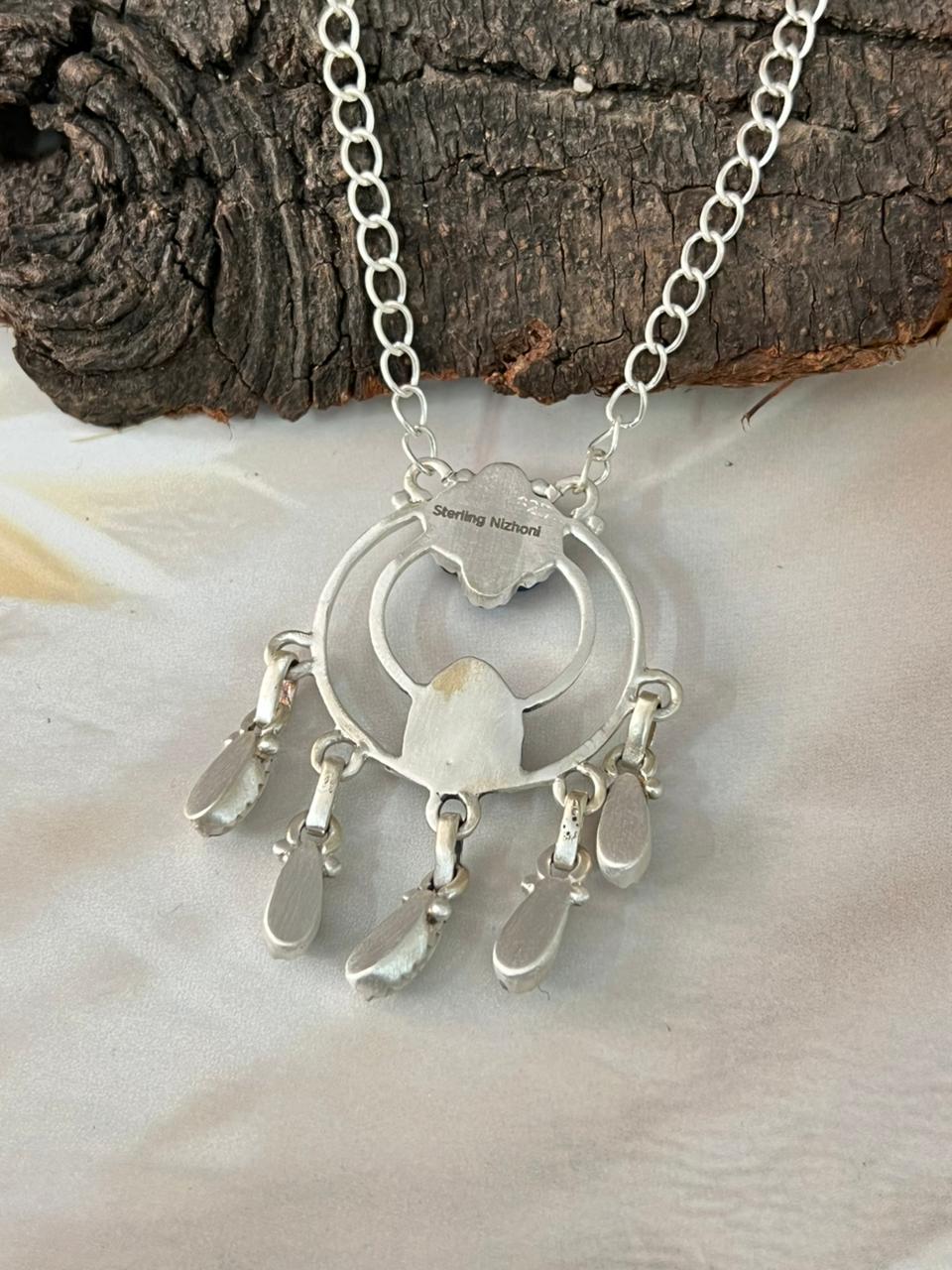 Handmade Sterling Silver White Buffalo with Lapis Necklace "Signed Nizhoni"