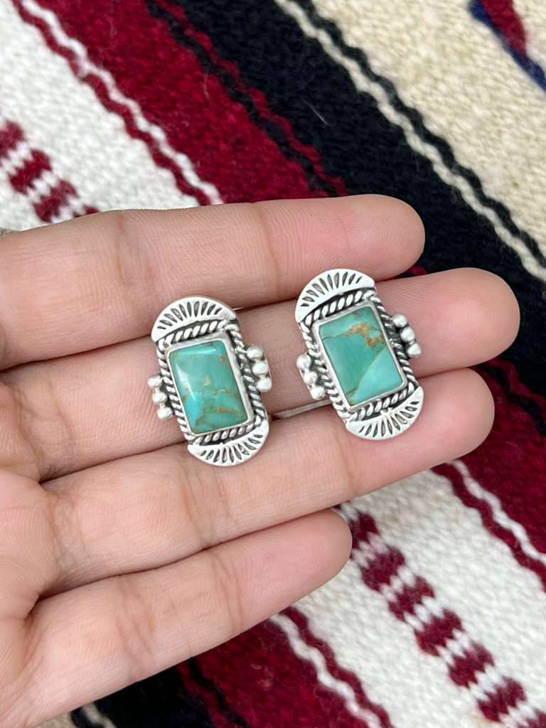 Handmade Sterling Silver Kingman Turquoise Post Studs "Signed Nizhoni"
