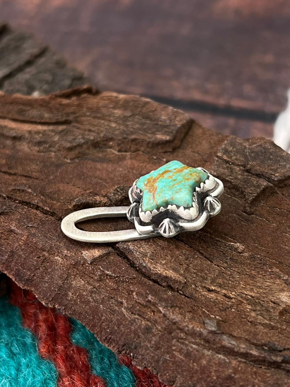 Handmade Sterling Silver Kingman Turquoise Purse Key Clip "Signed Nizhoni"