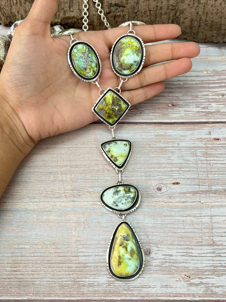 Handmade Sterling Silver Palomino Turquoise Necklace with Signed Nizhoni