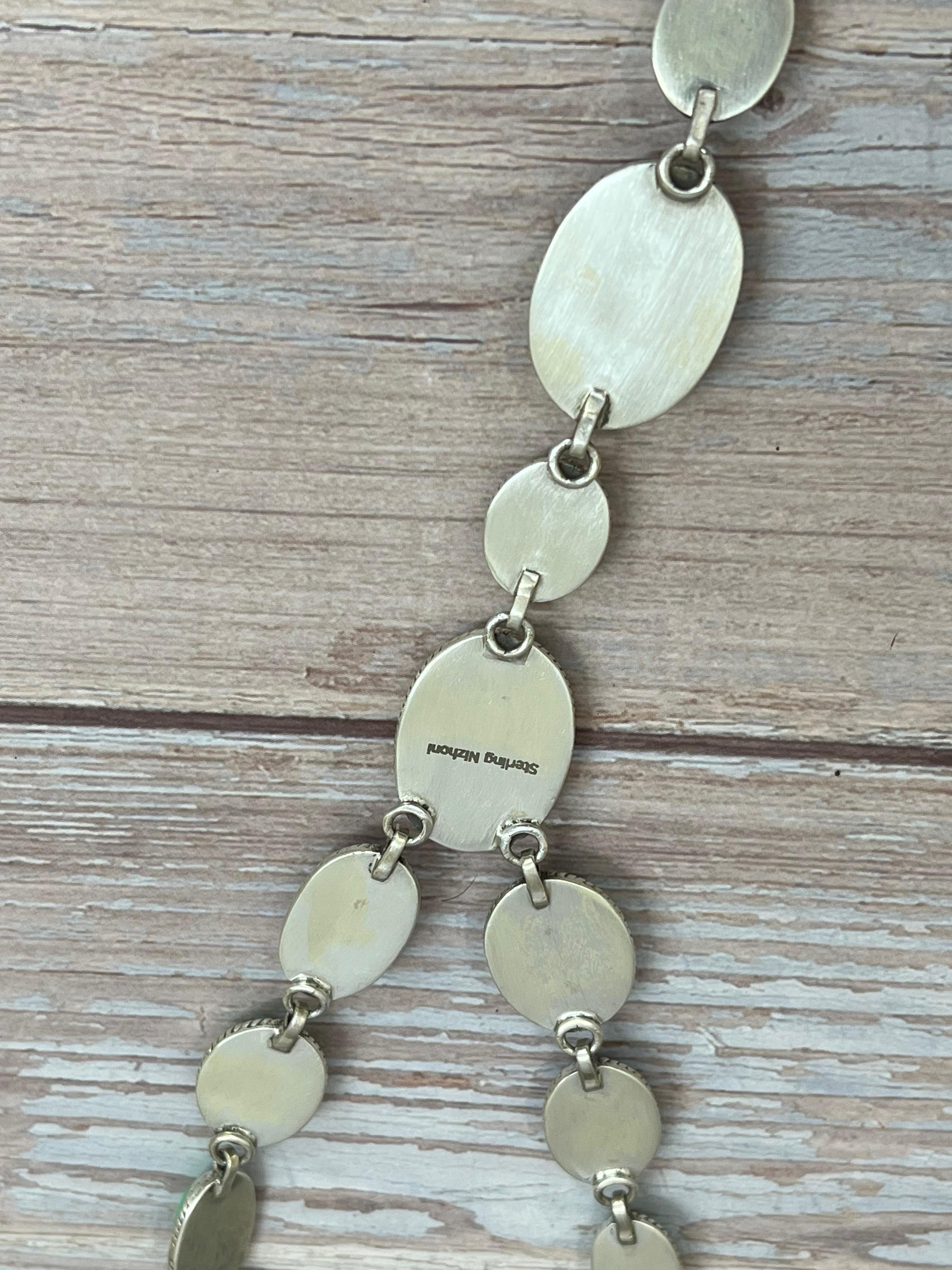 Handmade Sterling Silver Emerald Rose Necklace with Signed Nizhoni