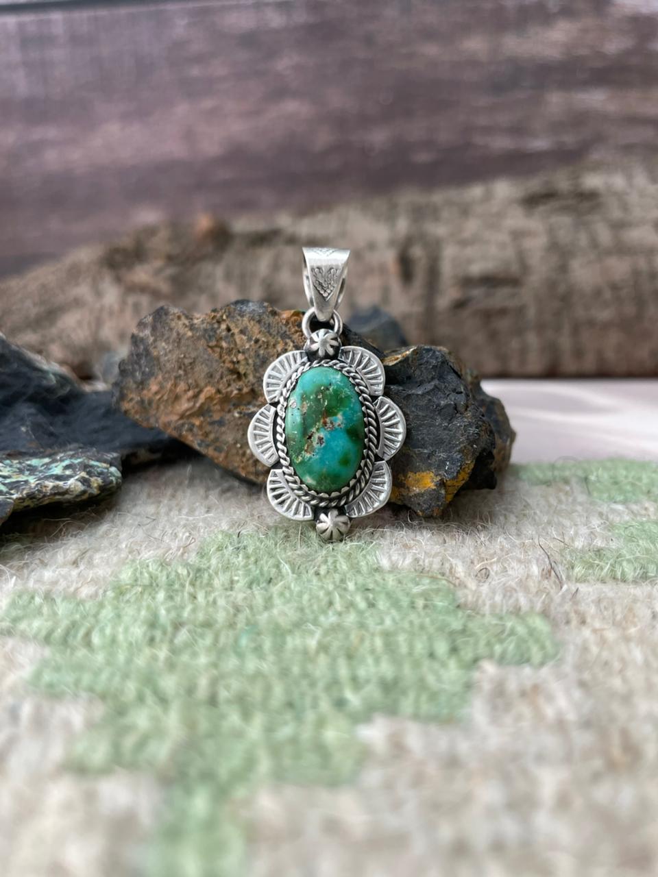 Handmade Sterling Silver Sonoran Mountain Turquoise Pendant "Signed Nizhoni"