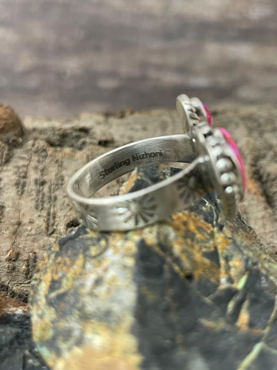 "Heart Collection" Handmade Sterling Silver Hot Pink Adjustable Ring "Signed Nizhoni"