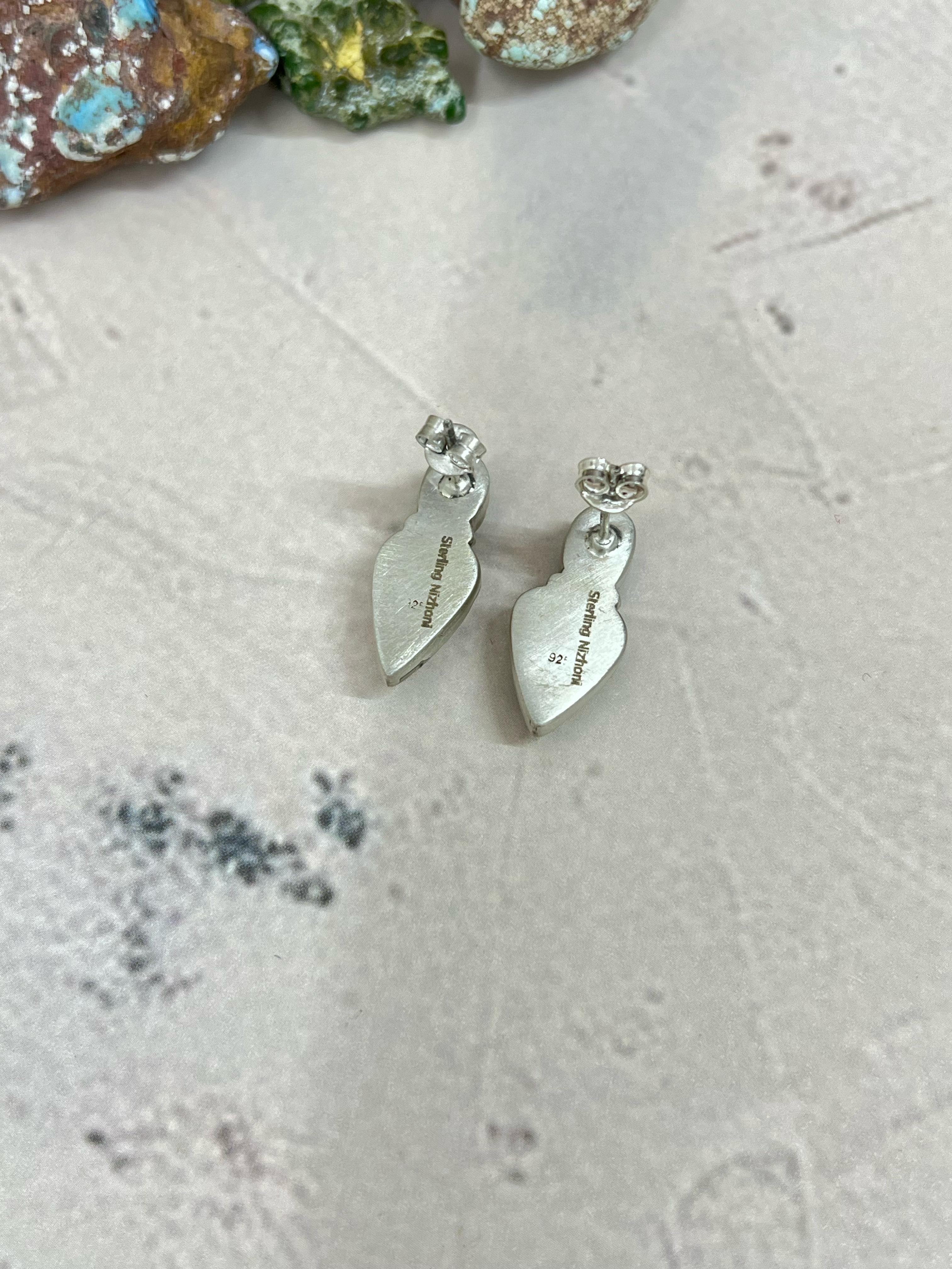 Handmade Sterling Silver Palomino with Sonoran Mountain Turquoise Post Earrings, Signed Nizhoni