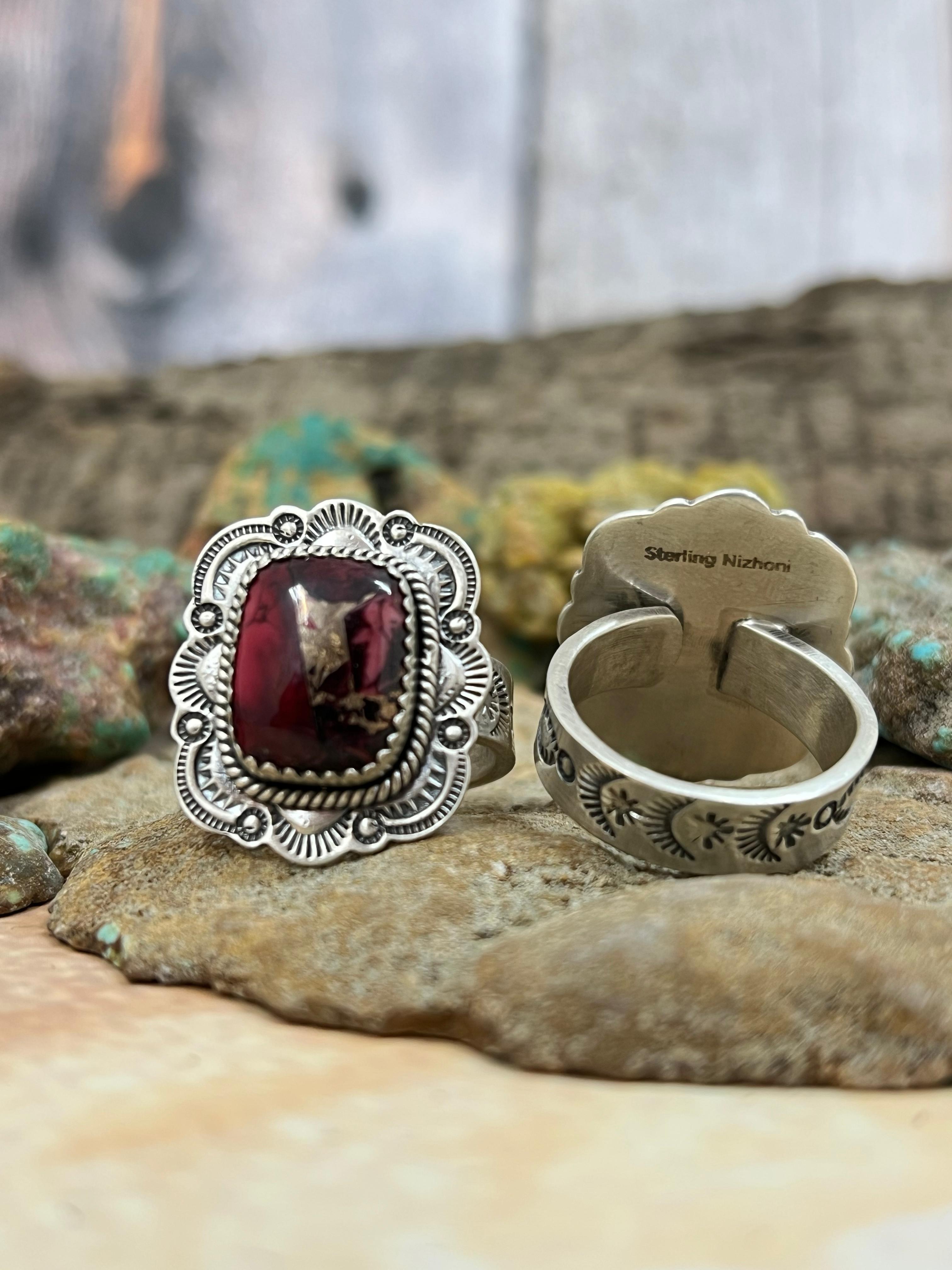 Handmade Sterling Silver Dahlia Rose Adjustable Ring with Signed Nizhoni