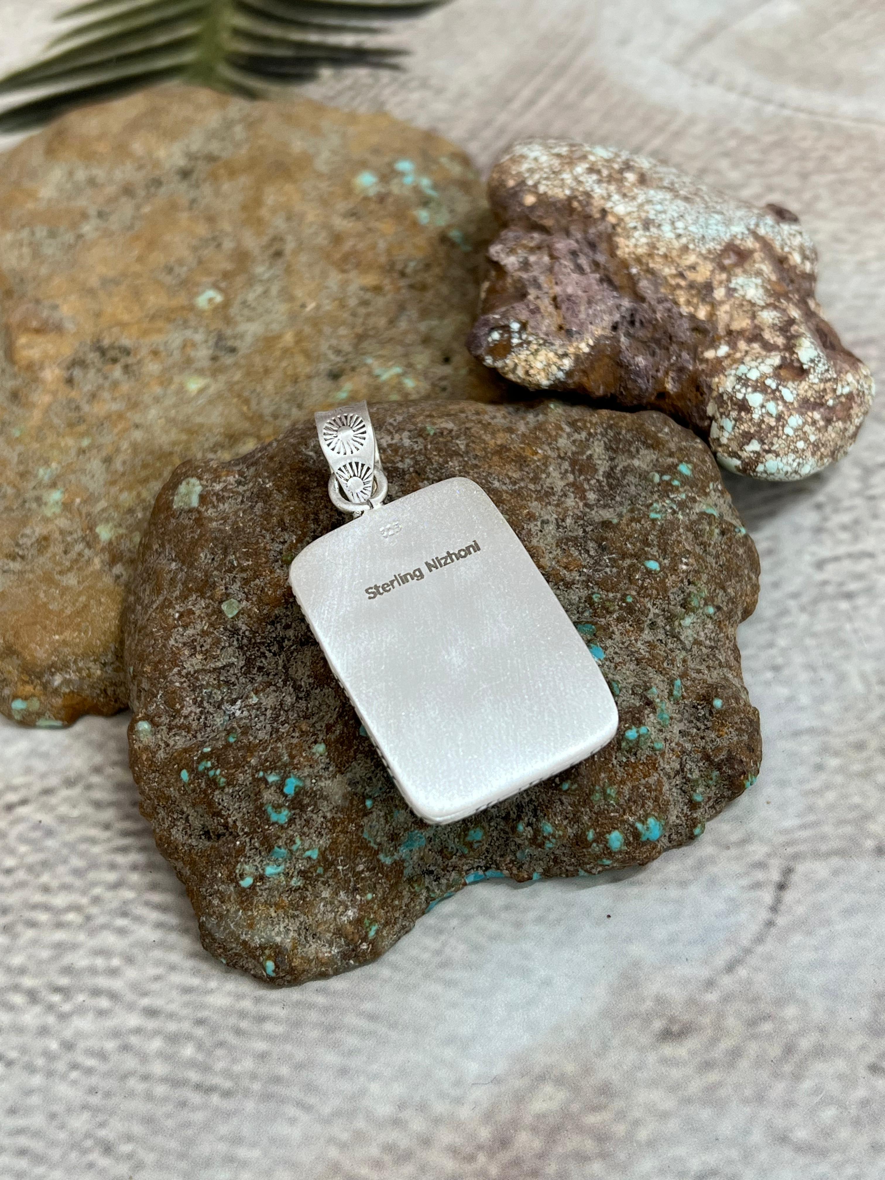 Handmade Sterling Silver Kingman Turquoise Pendant Signed Nizhoni