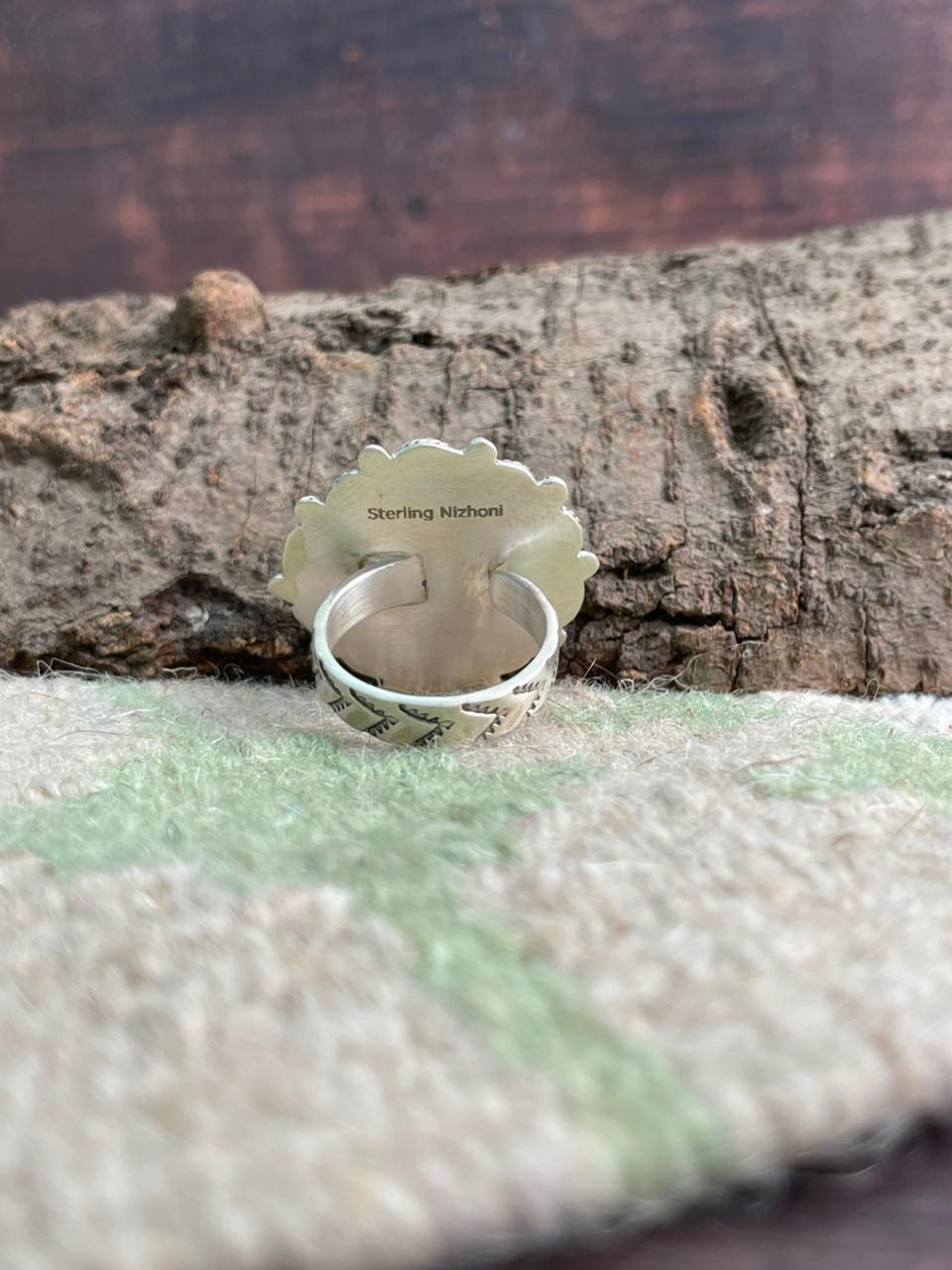 Handmade Sterling Silver Purple Copper Turquoise Adjustable Ring "Signed Nizhoni"