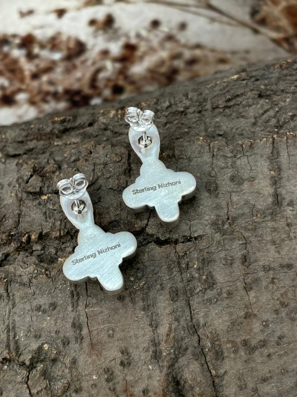 Handmade Sterling Silver Kingman Turquoise Post Dangle Earrings "Signed Nizhoni"